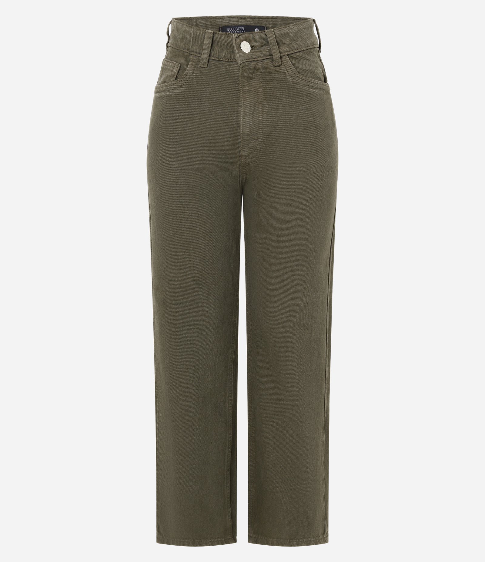 Calça Reta Cropped em Sarja com Cintura Alta Verde 2