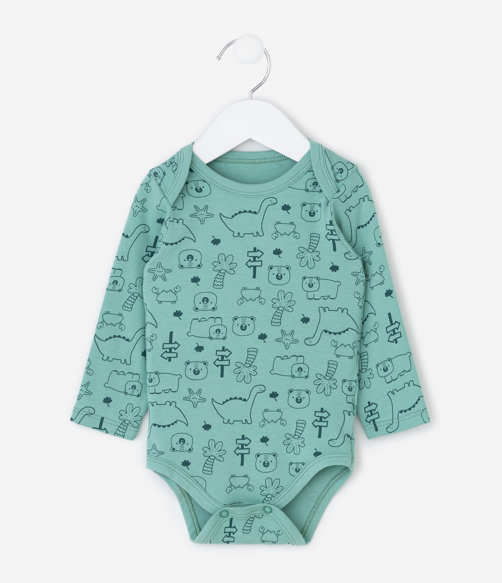Body Bebê Manga Longa Urso e Dinos - Tam 0 a 18 meses Verde 6