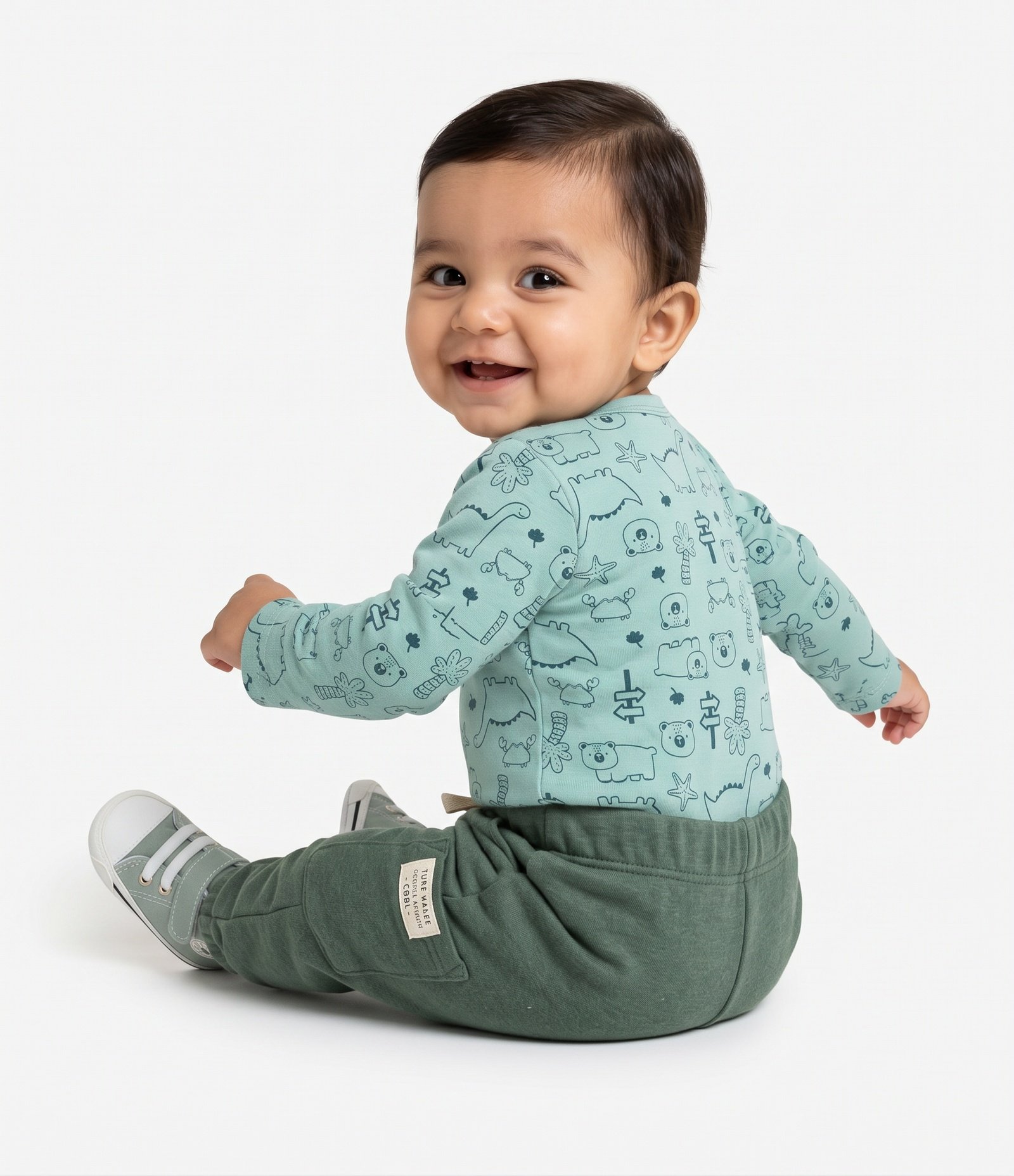 Body Bebê Manga Longa Urso e Dinos - Tam 0 a 18 meses Verde 1