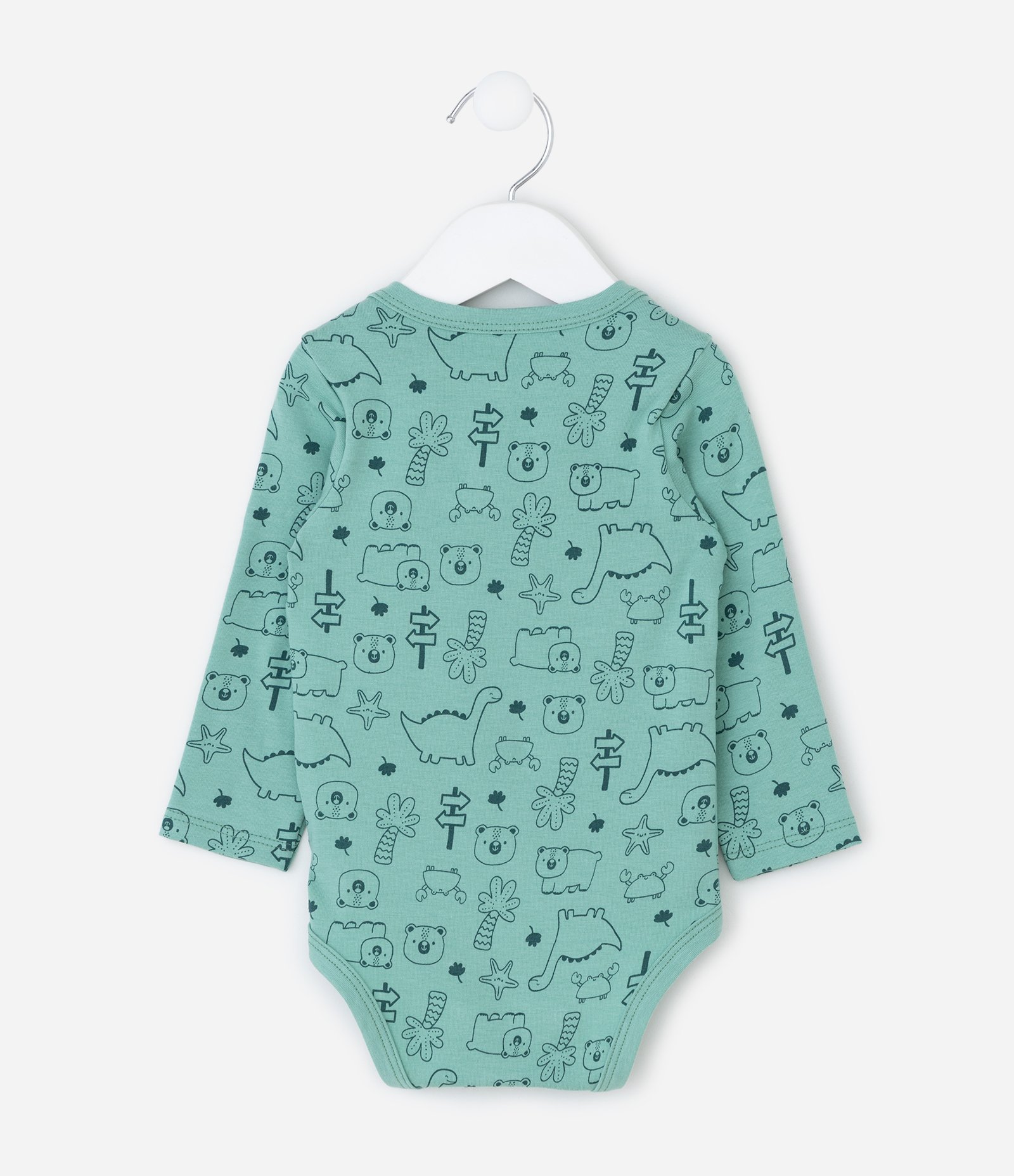 Body Bebê Manga Longa Urso e Dinos - Tam 0 a 18 meses Verde 2