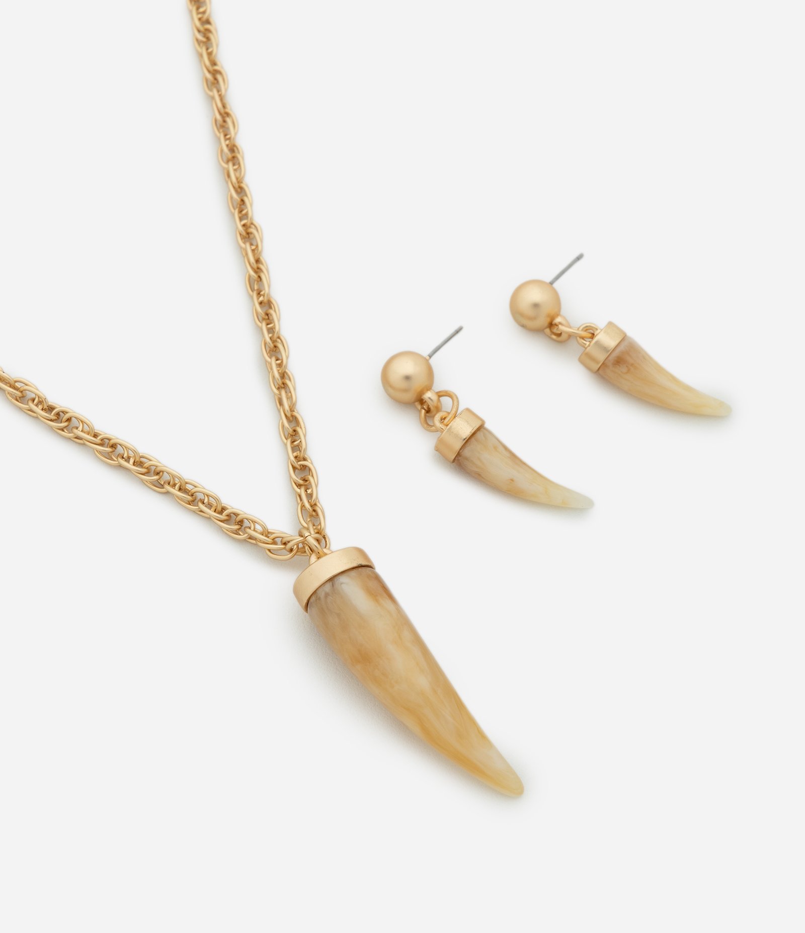 Conjunto de Colar e Brincos com Pingente Orgânico em Resina Dourado 2