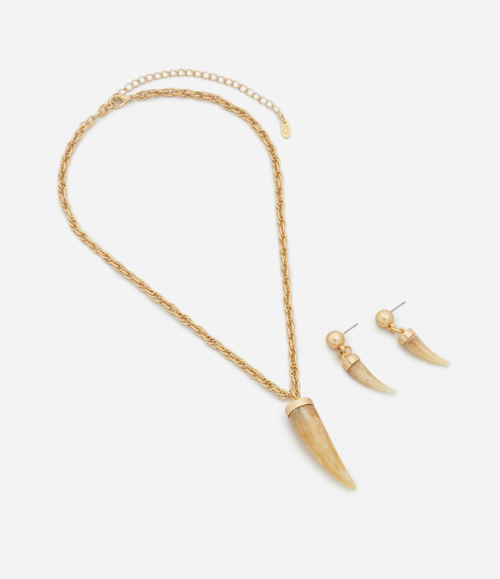 Conjunto de Colar e Brincos com Pingente Orgânico em Resina Dourado 3