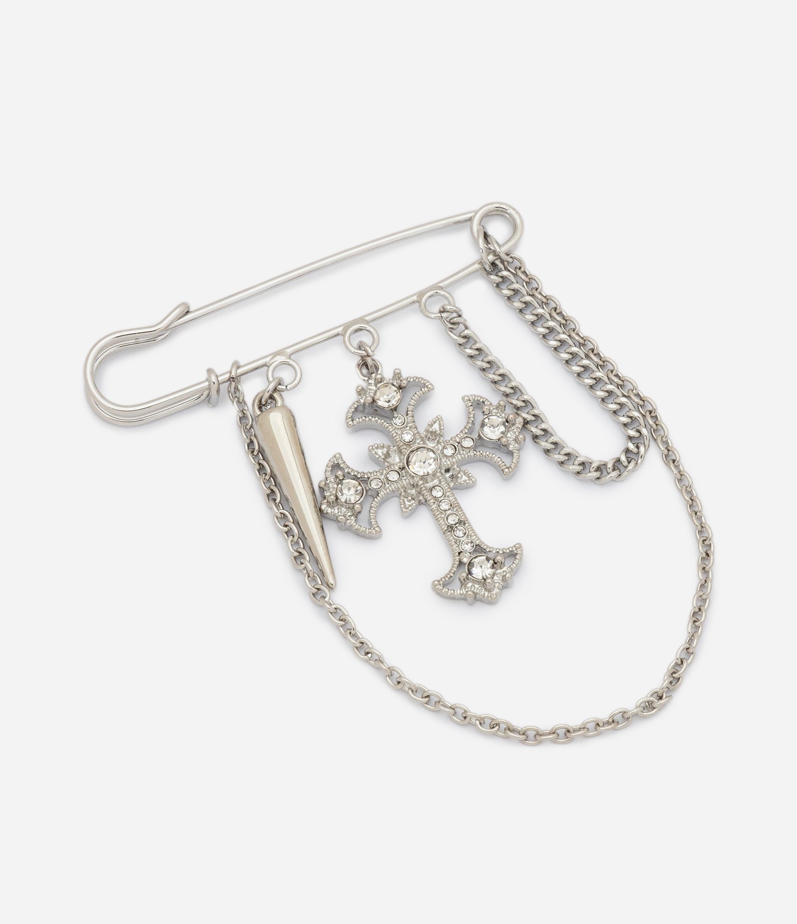 Broche em Metal com Pingente de Cruz Prata 1