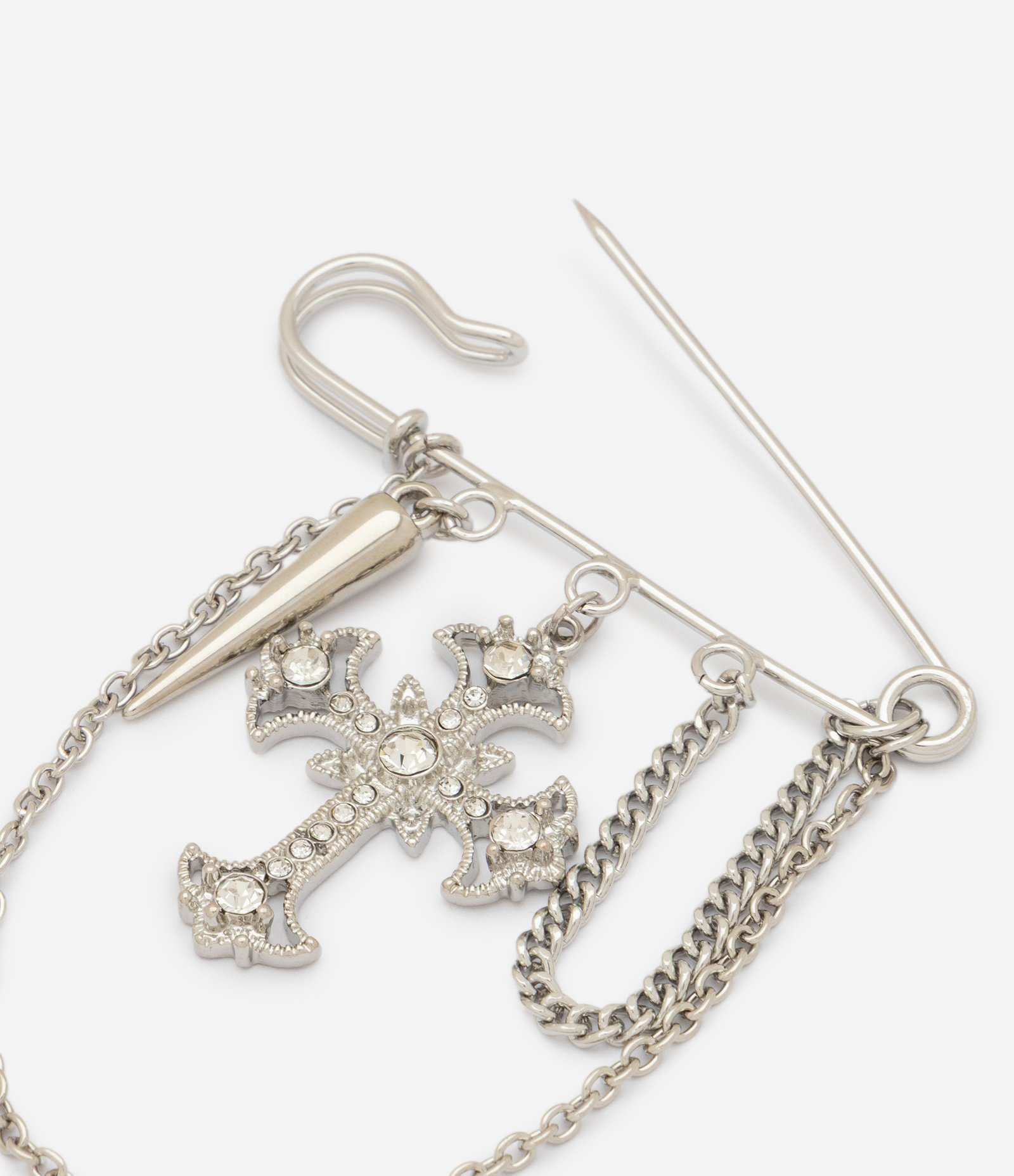 Broche em Metal com Pingente de Cruz Prata 2