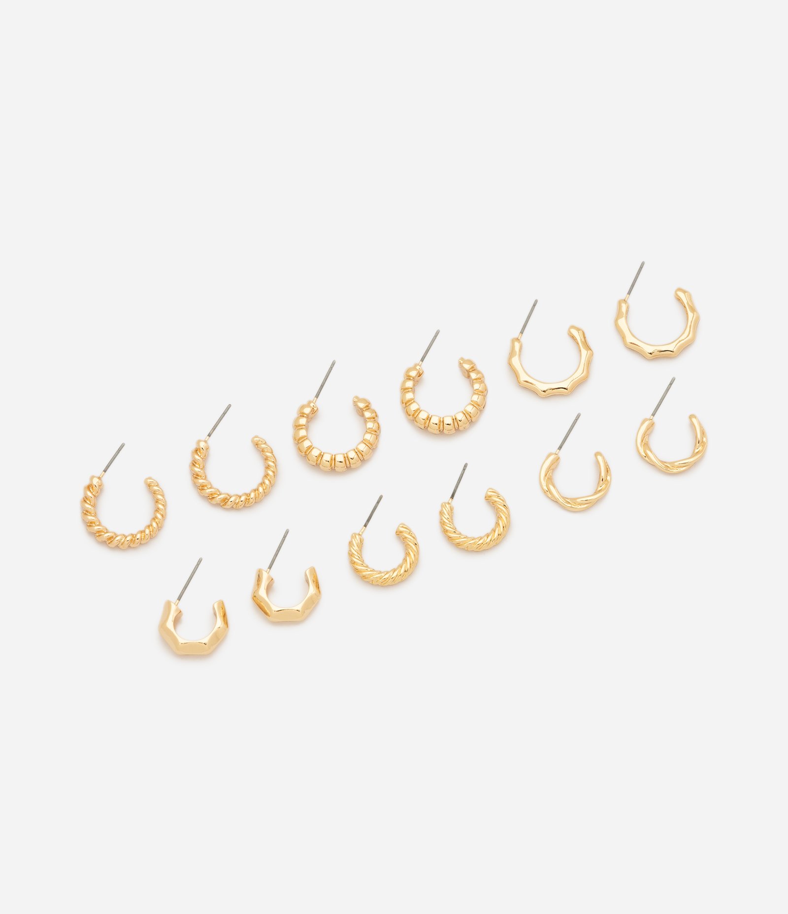 Kit 06 Argolas Pequenas com Efeito Torcido Dourado 1