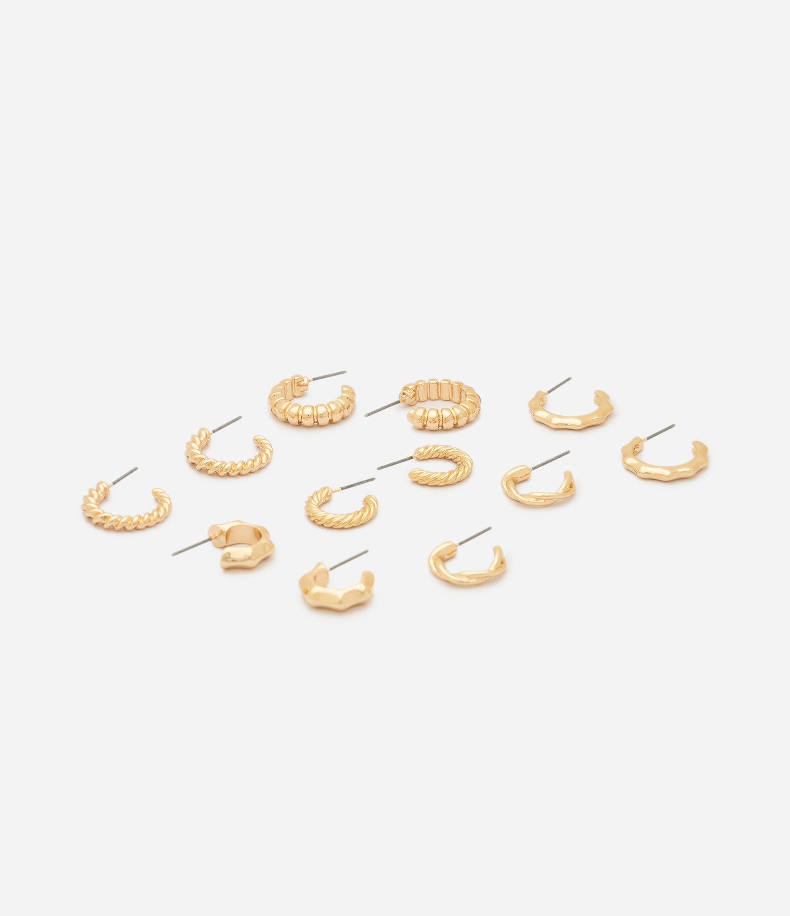 Kit 06 Argolas Pequenas com Efeito Torcido Dourado 2