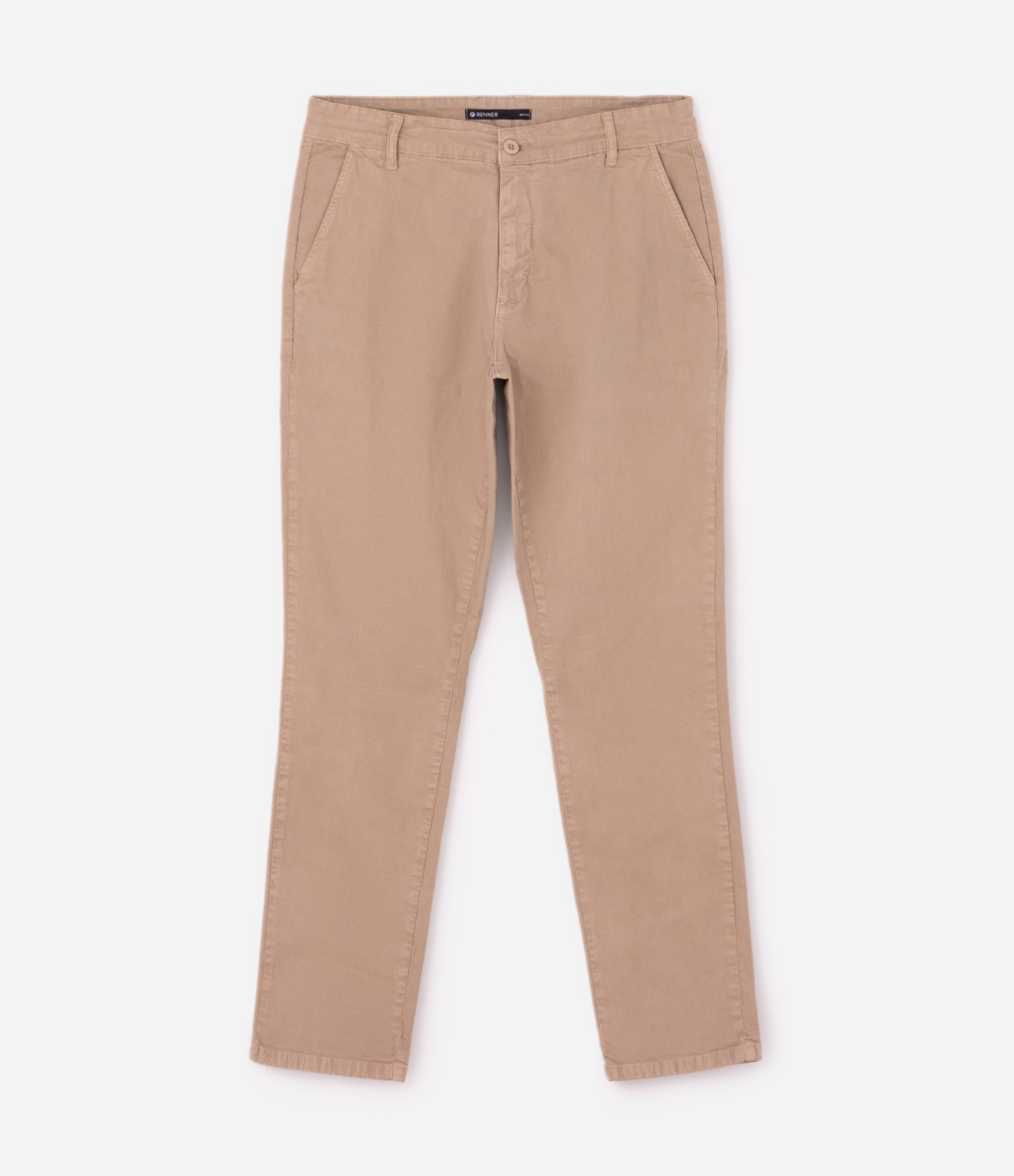Calça Slim em Sarja Lavada Bege 4