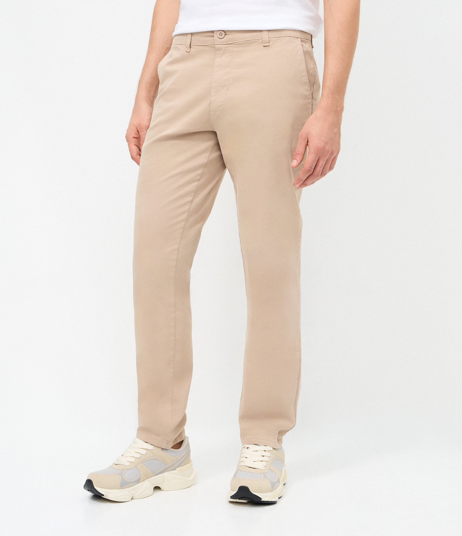 Calça Slim em Sarja Lavada Bege 2