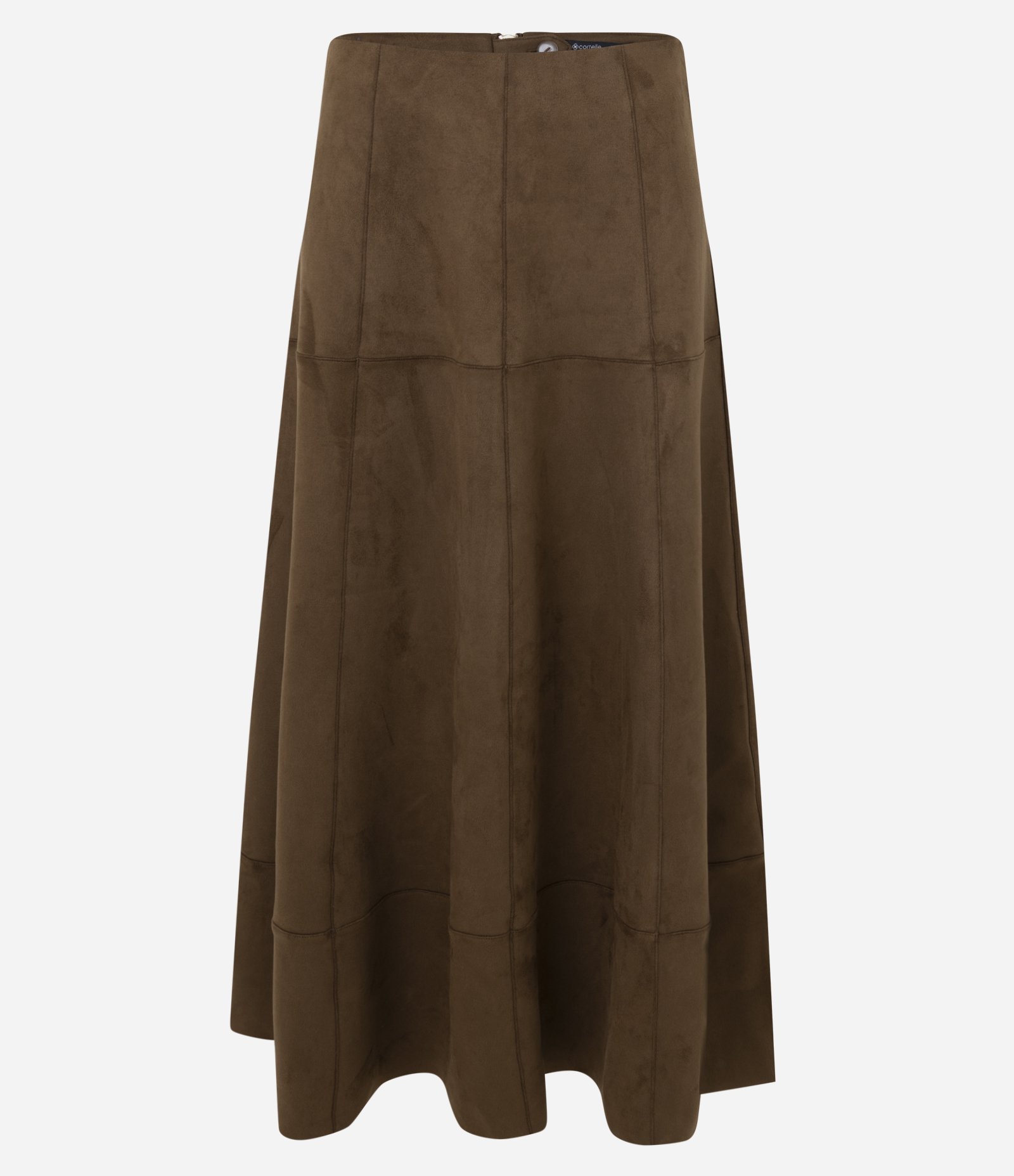 Saia Midi Evasê em Suede com Recortes Estruturados Marrom 5
