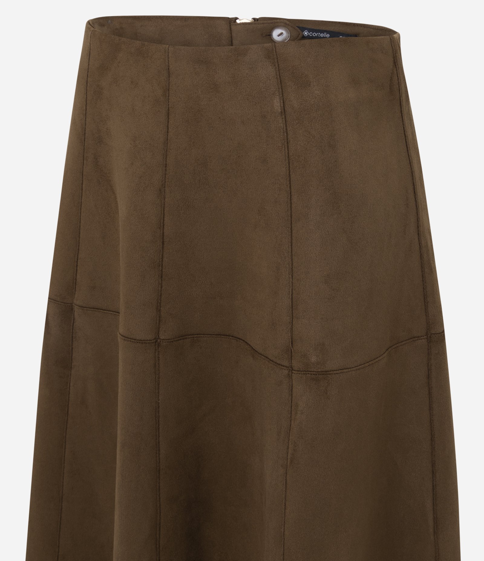 Saia Midi Evasê em Suede com Recortes Estruturados Marrom 6