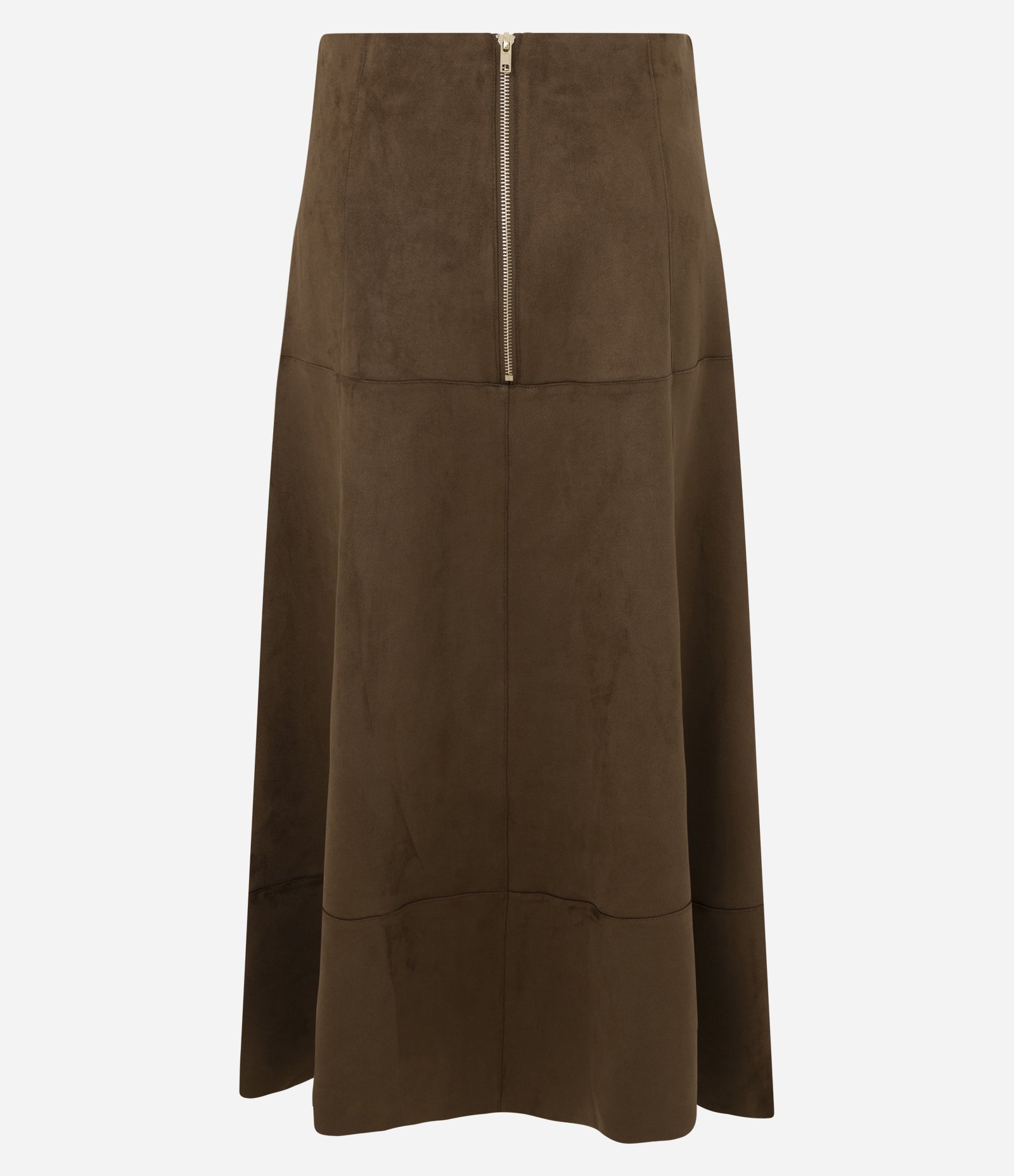 Saia Midi Evasê em Suede com Recortes Estruturados Marrom 7