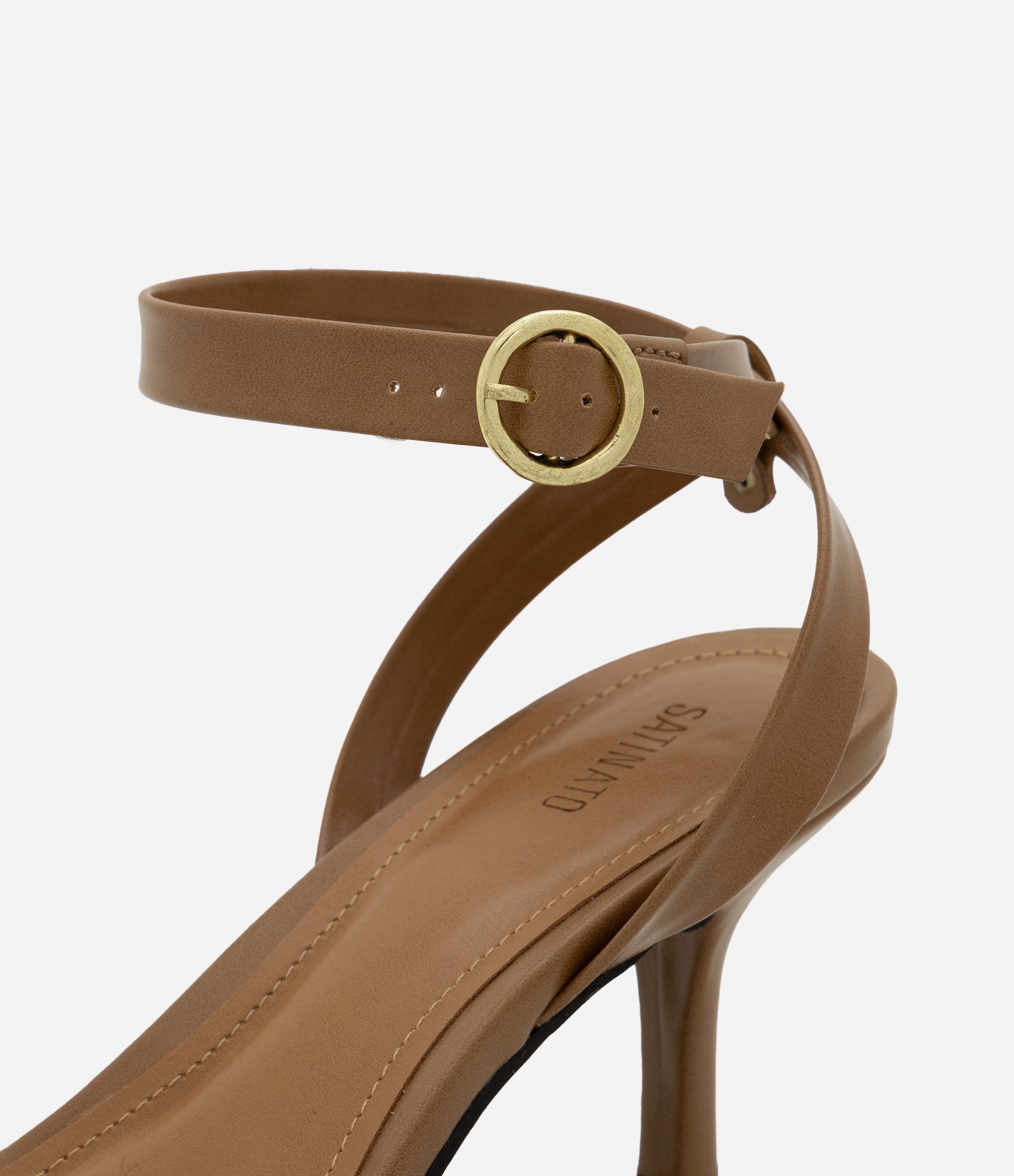 Sandália em PU com Salto Fino e Enfeites de Moedas Bege 5