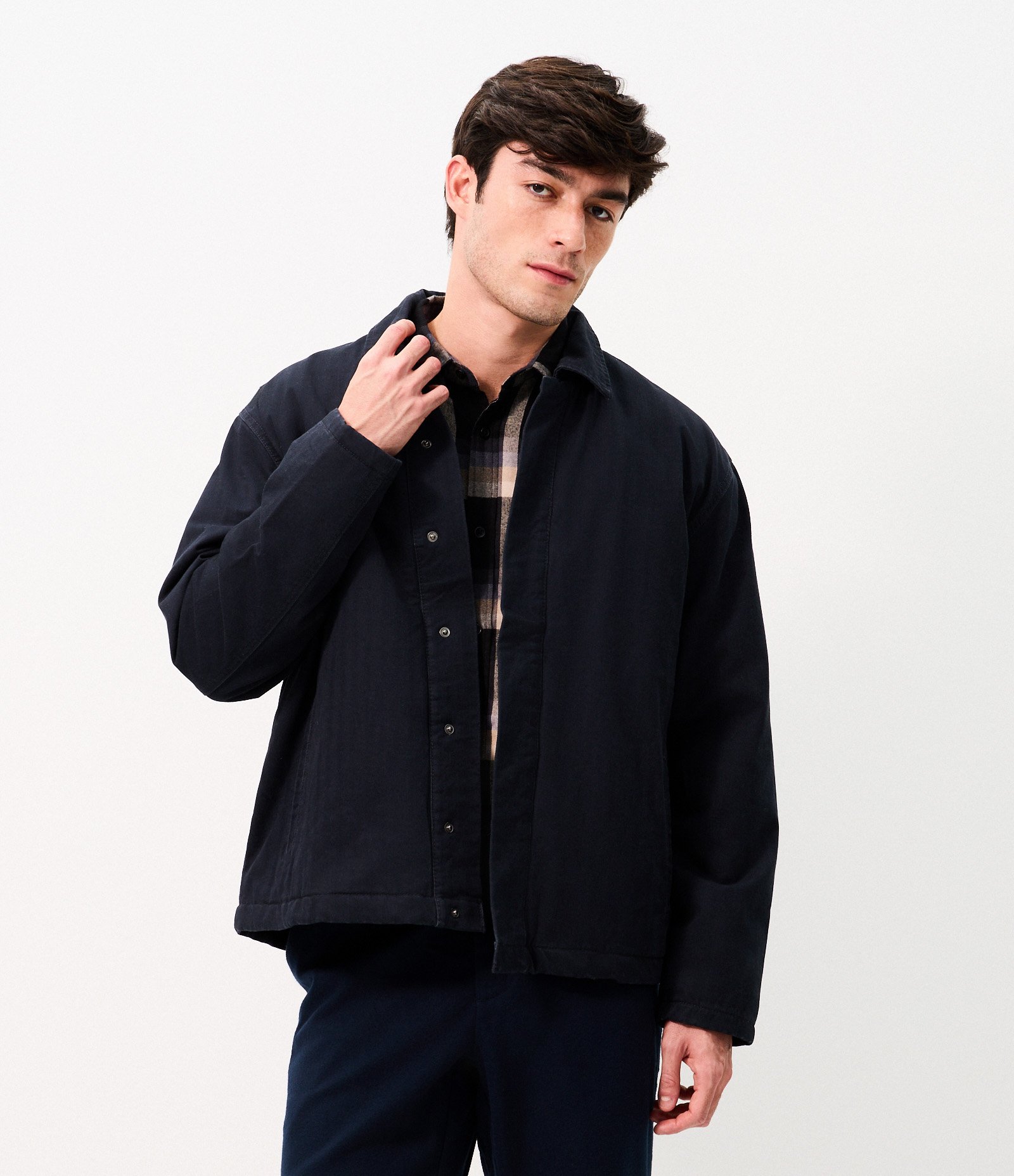 Jaqueta em Sarja Puffer com Botões Azul 1