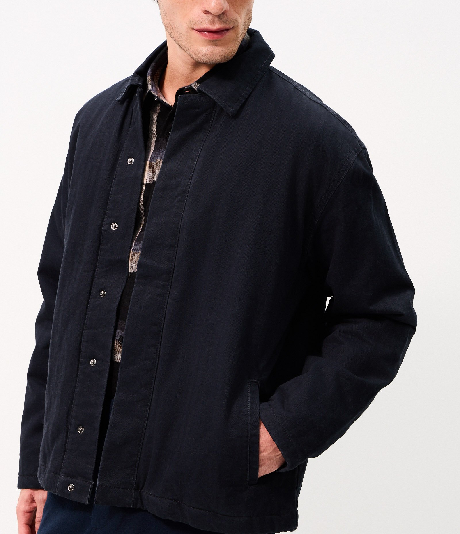 Jaqueta em Sarja Puffer com Botões Azul 3