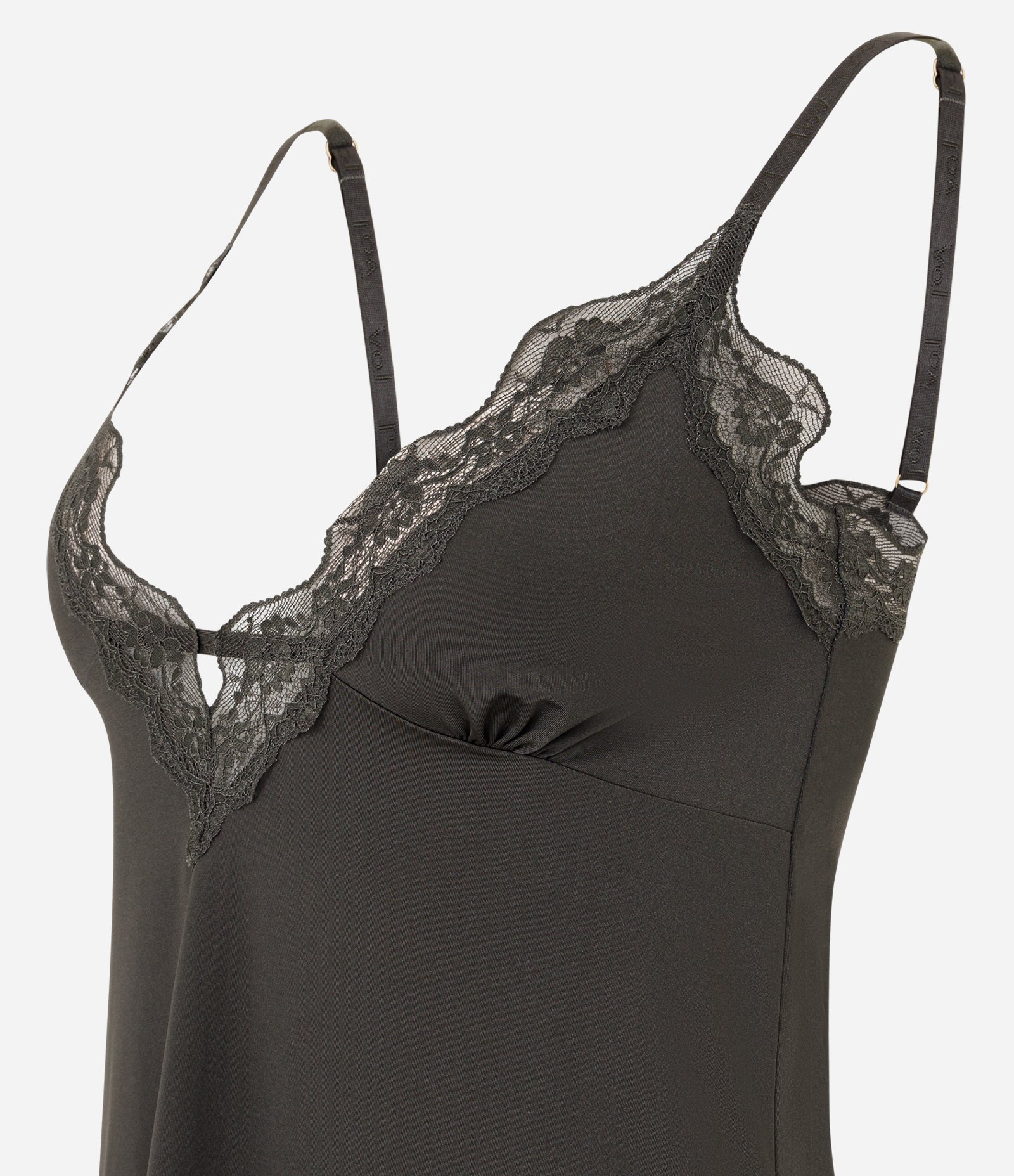 Camisola Curta em Microfibra com Detalhes em Renda Cinza 6