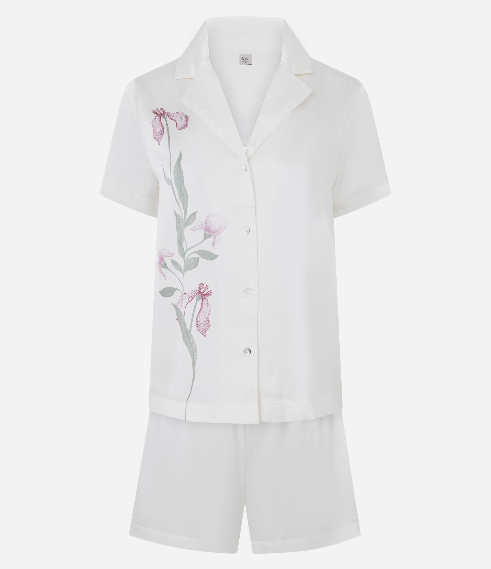 Pijama Curto Americano em Cetim com Estampa Floral Branco 6