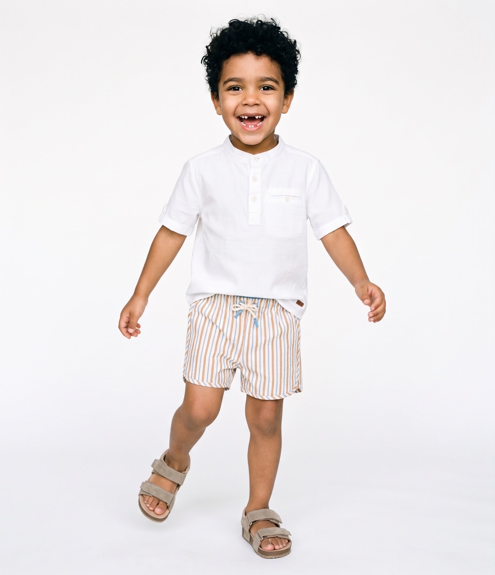 Camisa Infantil Em Algodão Gola Padre com Bolso Decorativo - Tam 1 a 6 Anos Branco 1
