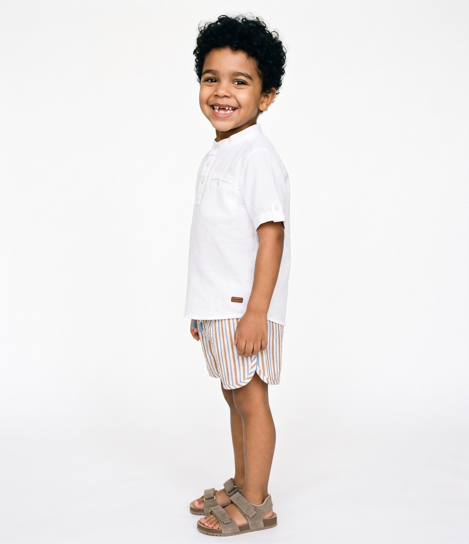 Camisa Infantil Em Algodão Gola Padre com Bolso Decorativo - Tam 1 a 6 Anos Branco 2