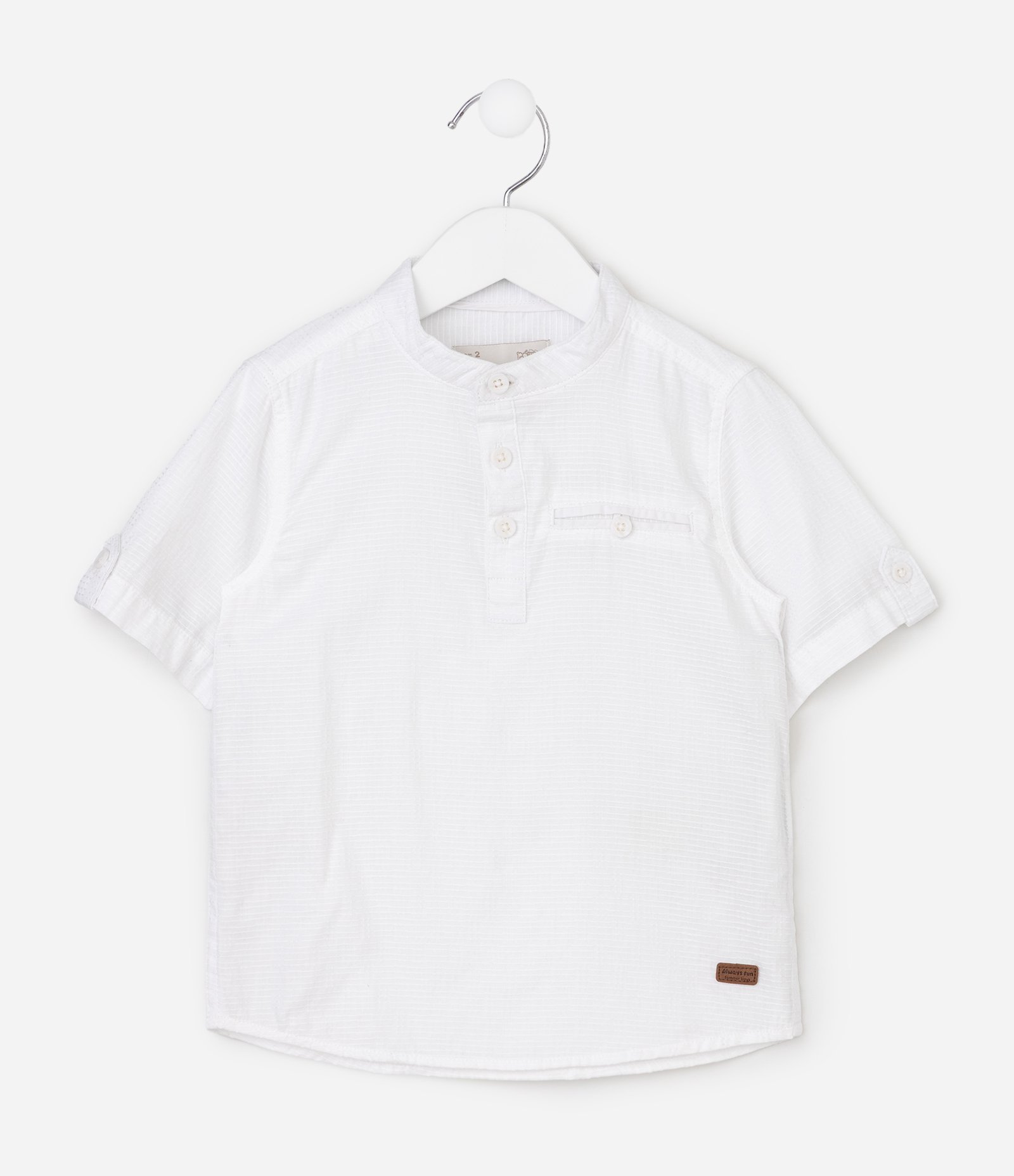 Camisa Infantil Em Algodão Gola Padre com Bolso Decorativo - Tam 1 a 6 Anos Branco 3