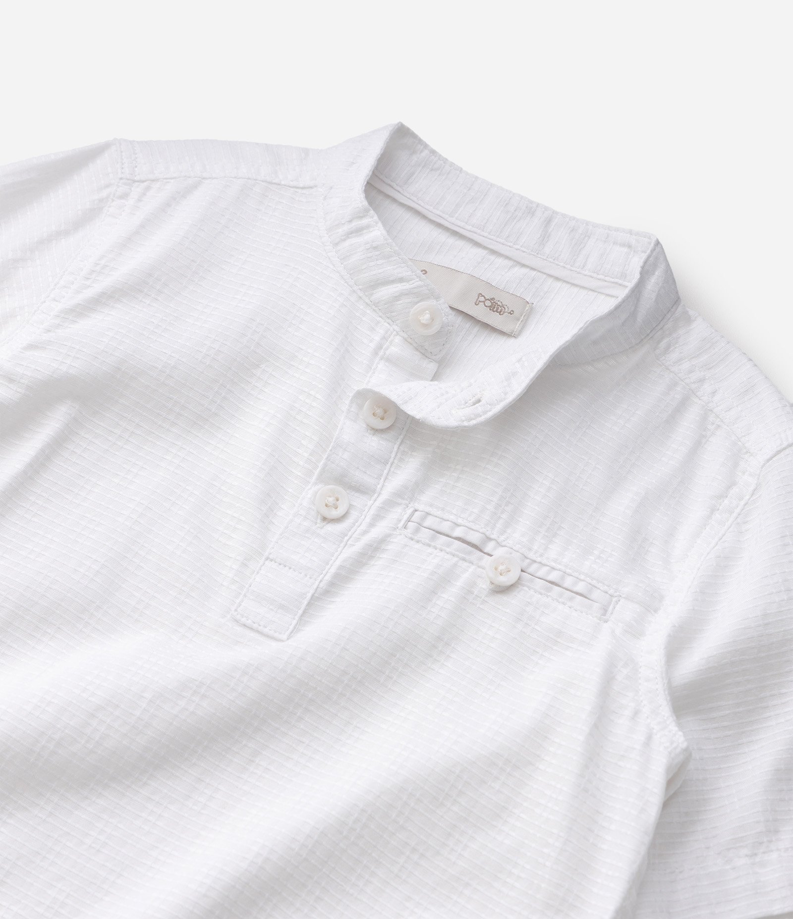 Camisa Infantil Em Algodão Gola Padre com Bolso Decorativo - Tam 1 a 6 Anos Branco 6