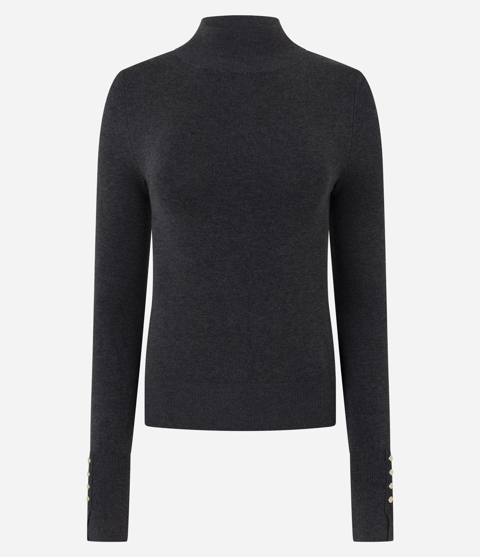 Blusa em Tricô com Manga Longa e Gola Alta Cinza Escuro 1