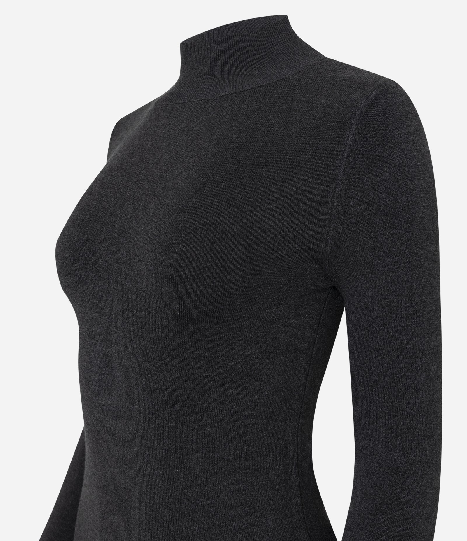 Blusa em Tricô com Manga Longa e Gola Alta Cinza Escuro 2