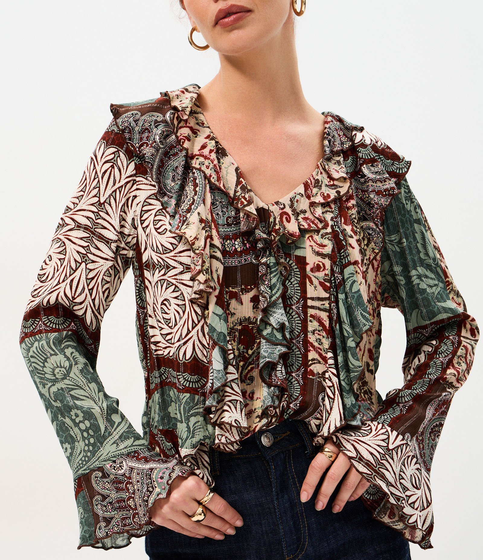 Blusa Bata Estampada em Viscose com Babados Multicores 4
