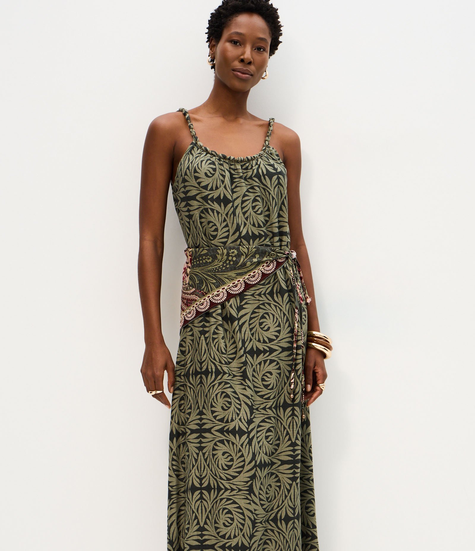Vestido Longo em Viscolinho com Estampa Abstrata Verde 1