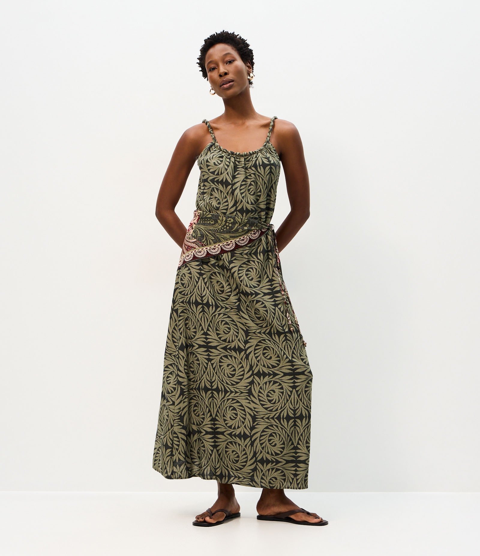 Vestido Longo em Viscolinho com Estampa Abstrata Verde 2