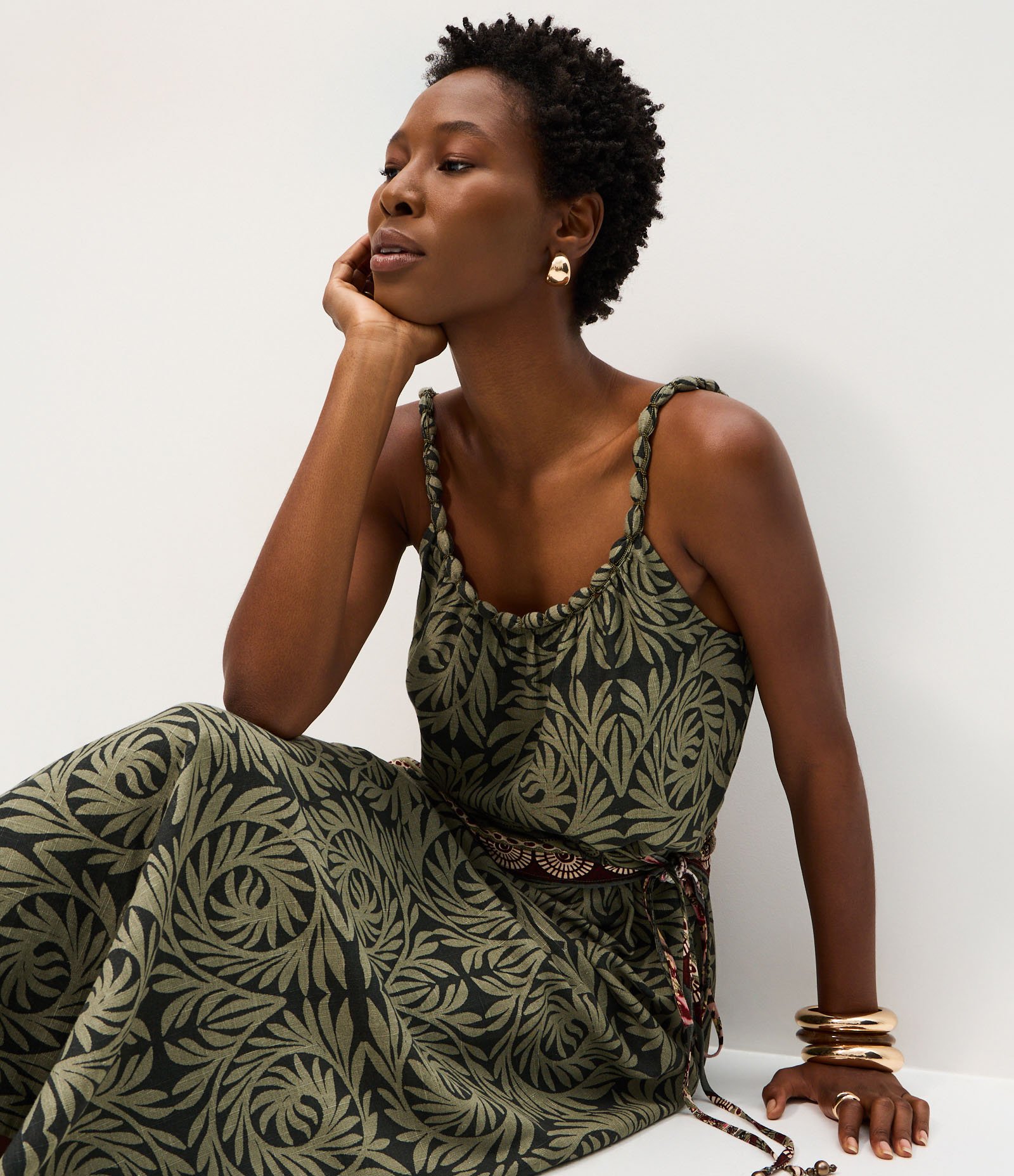 Vestido Longo em Viscolinho com Estampa Abstrata Verde 5