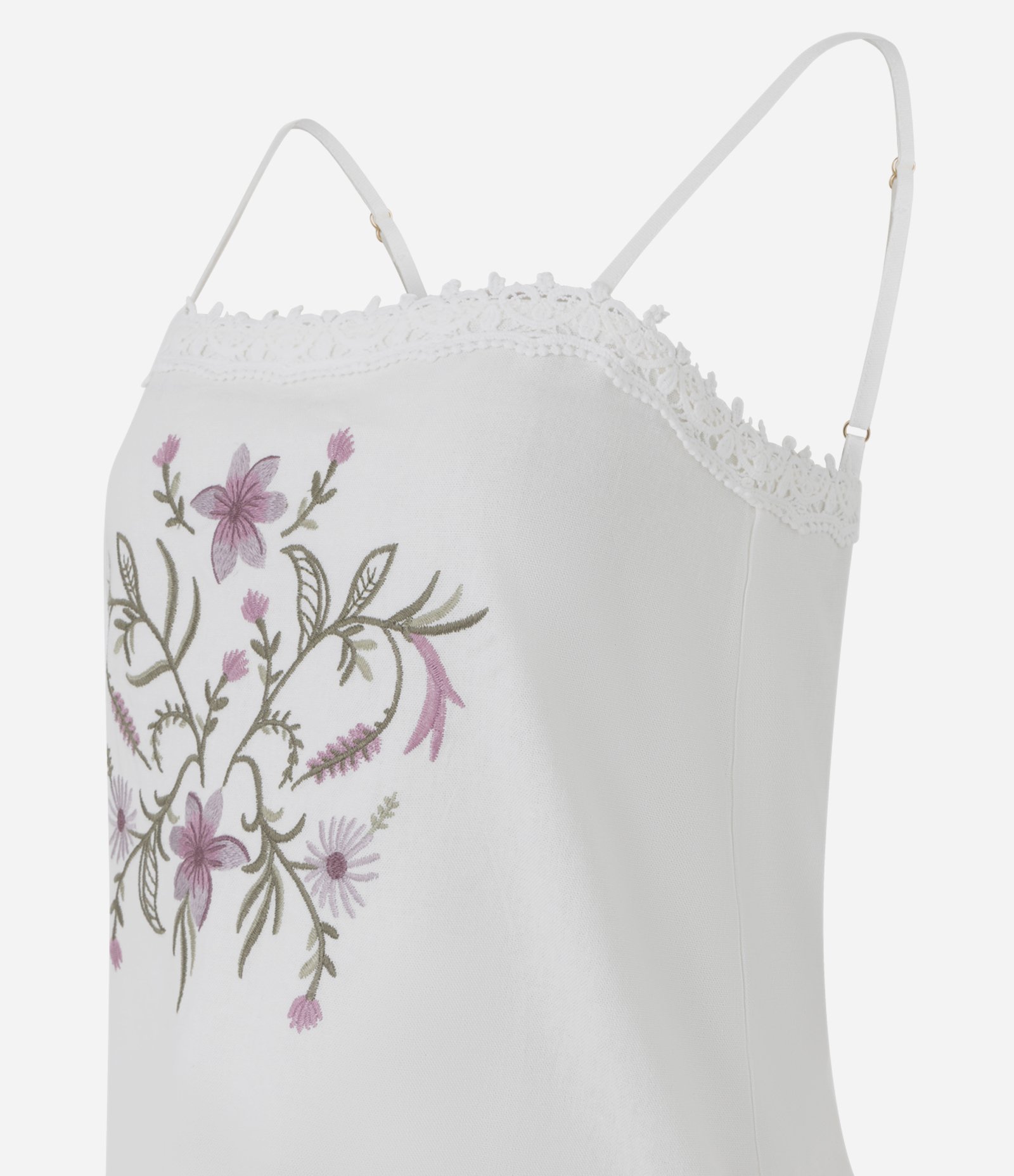 Pijama Regata e Short Doll Em Viscolinho Floral Branco 8