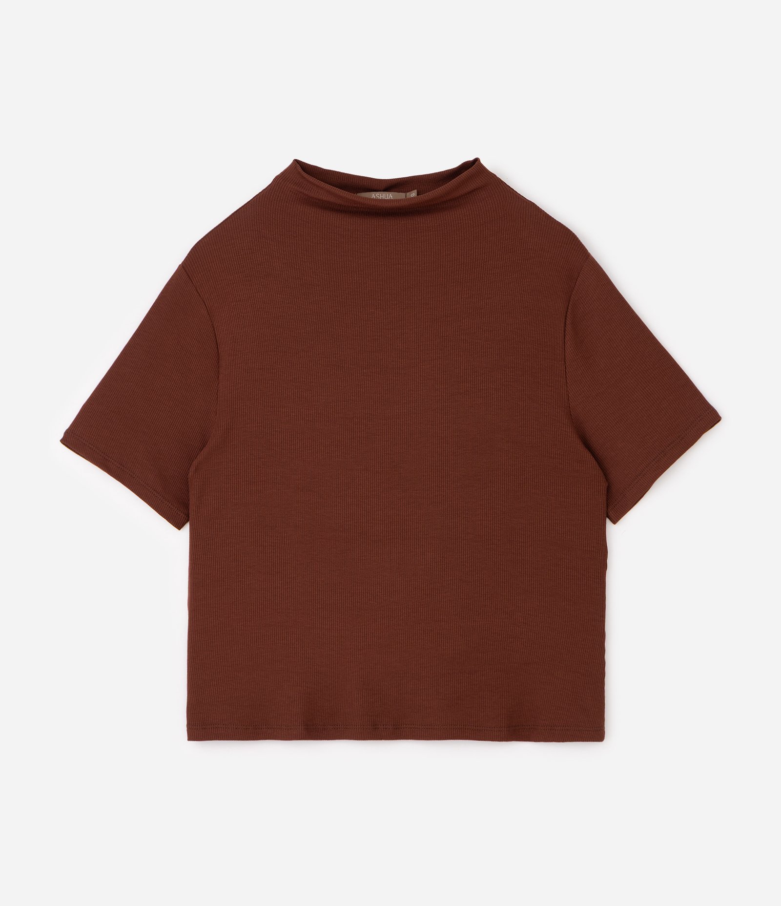 Blusa Ribana Manga Curta com Gola Alta Curve & Plus Size Marrom 1