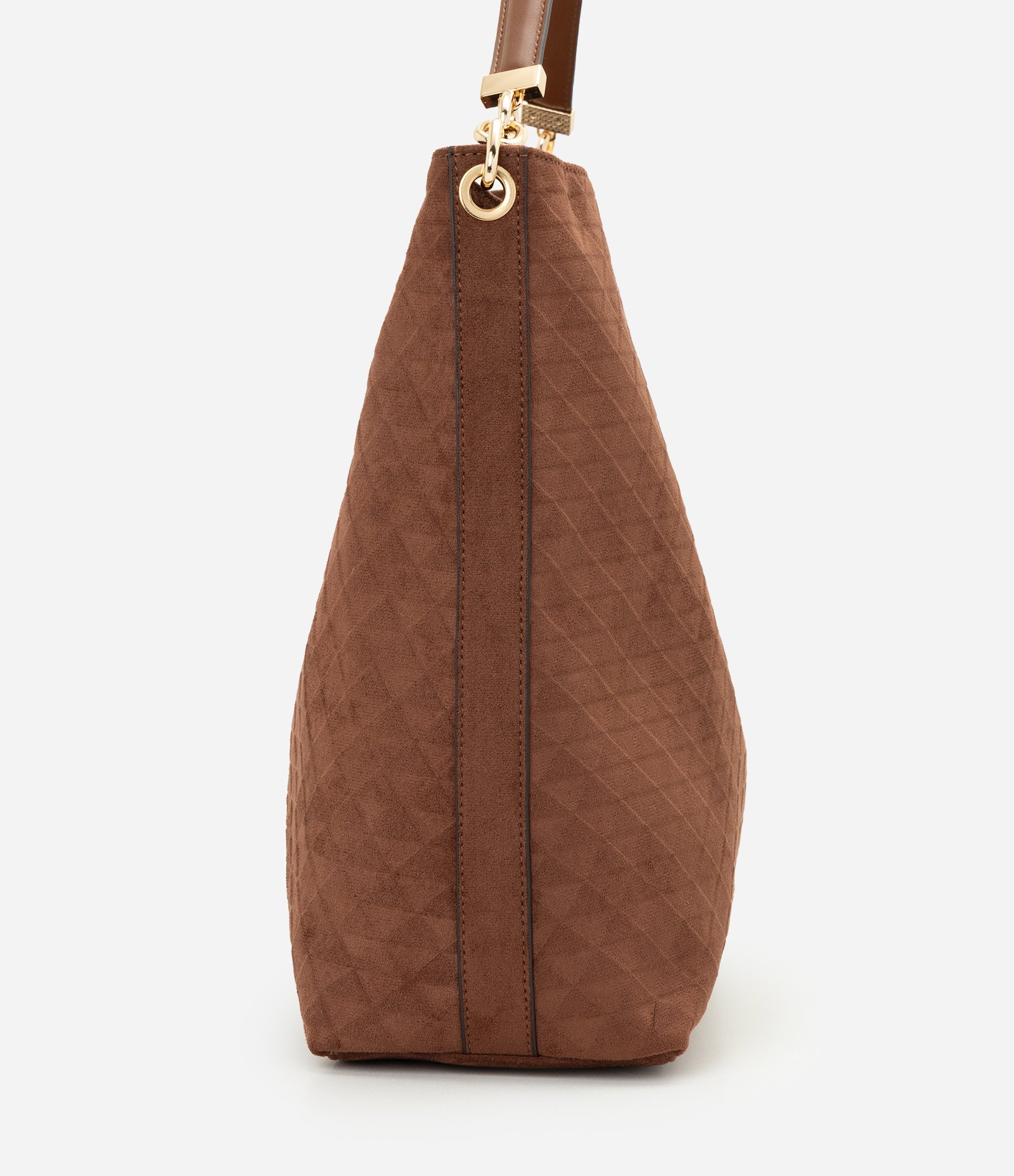 Bolsa Hobo Grande em Suede com Textura Geométrica Marrom 2