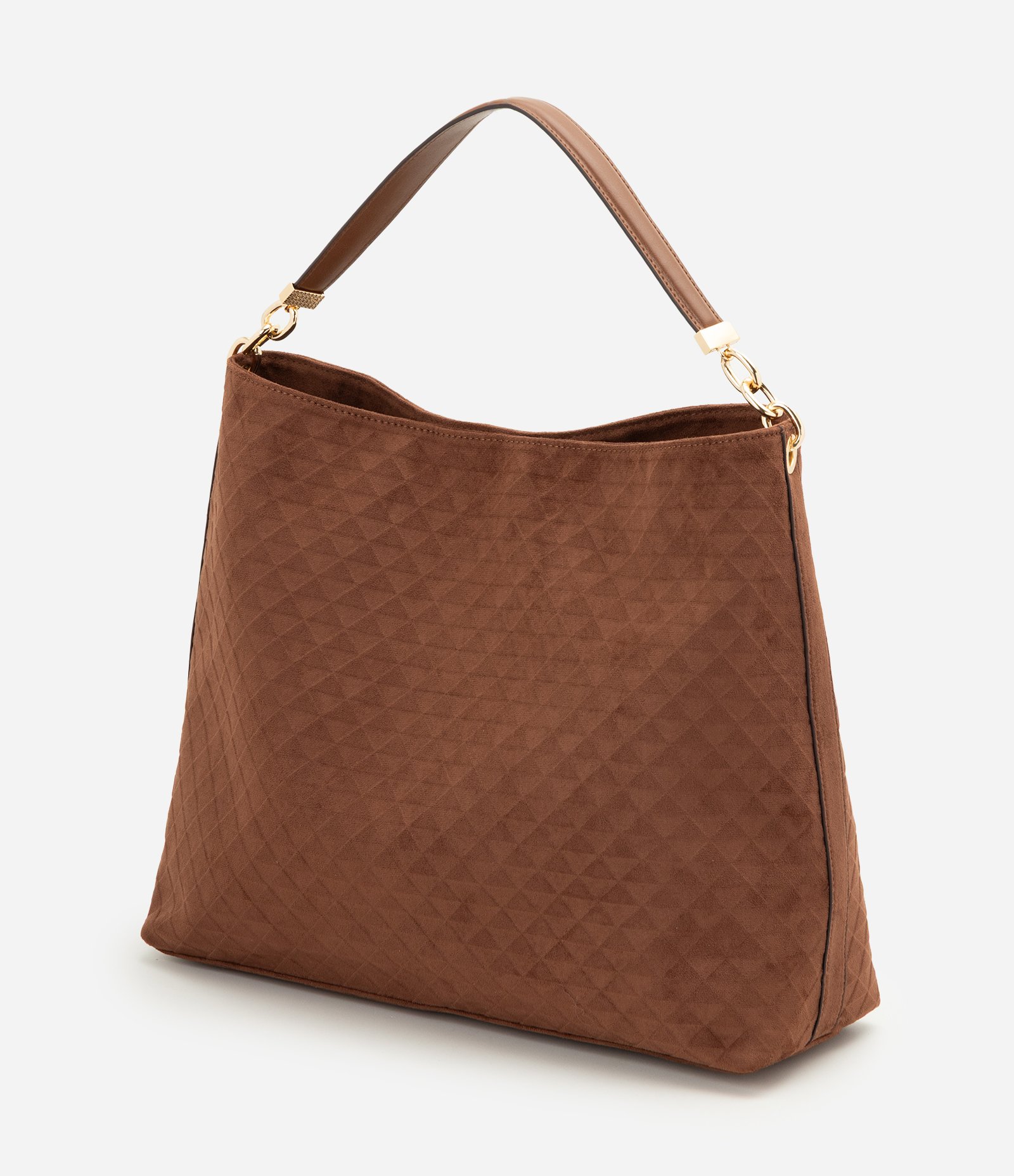 Bolsa Hobo Grande em Suede com Textura Geométrica Marrom 3