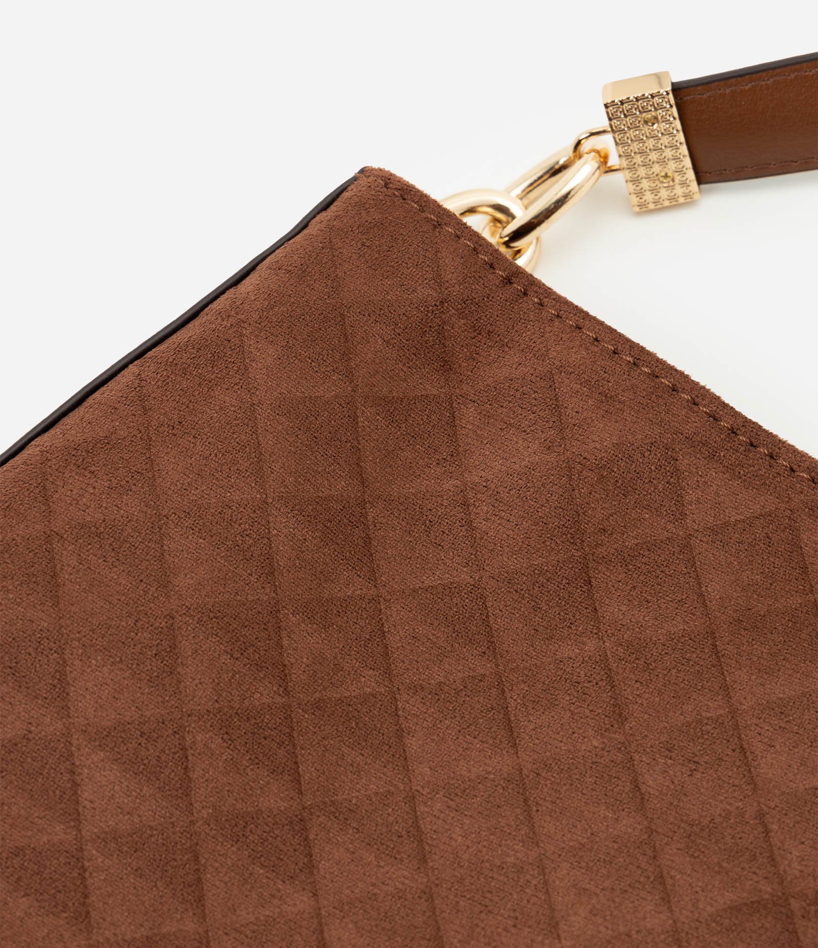 Bolsa Hobo Grande em Suede com Textura Geométrica Marrom 4