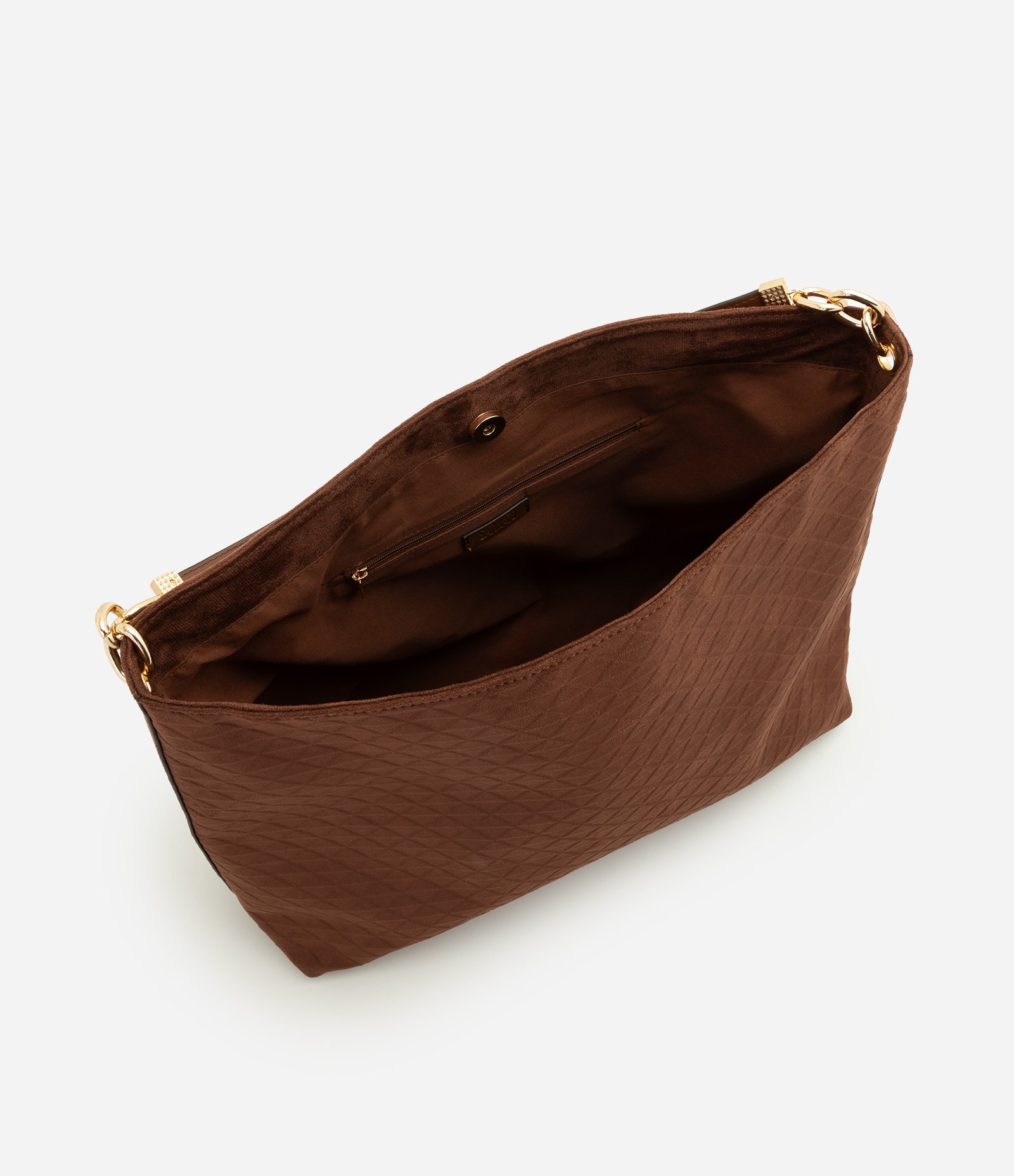 Bolsa Hobo Grande em Suede com Textura Geométrica Marrom 5