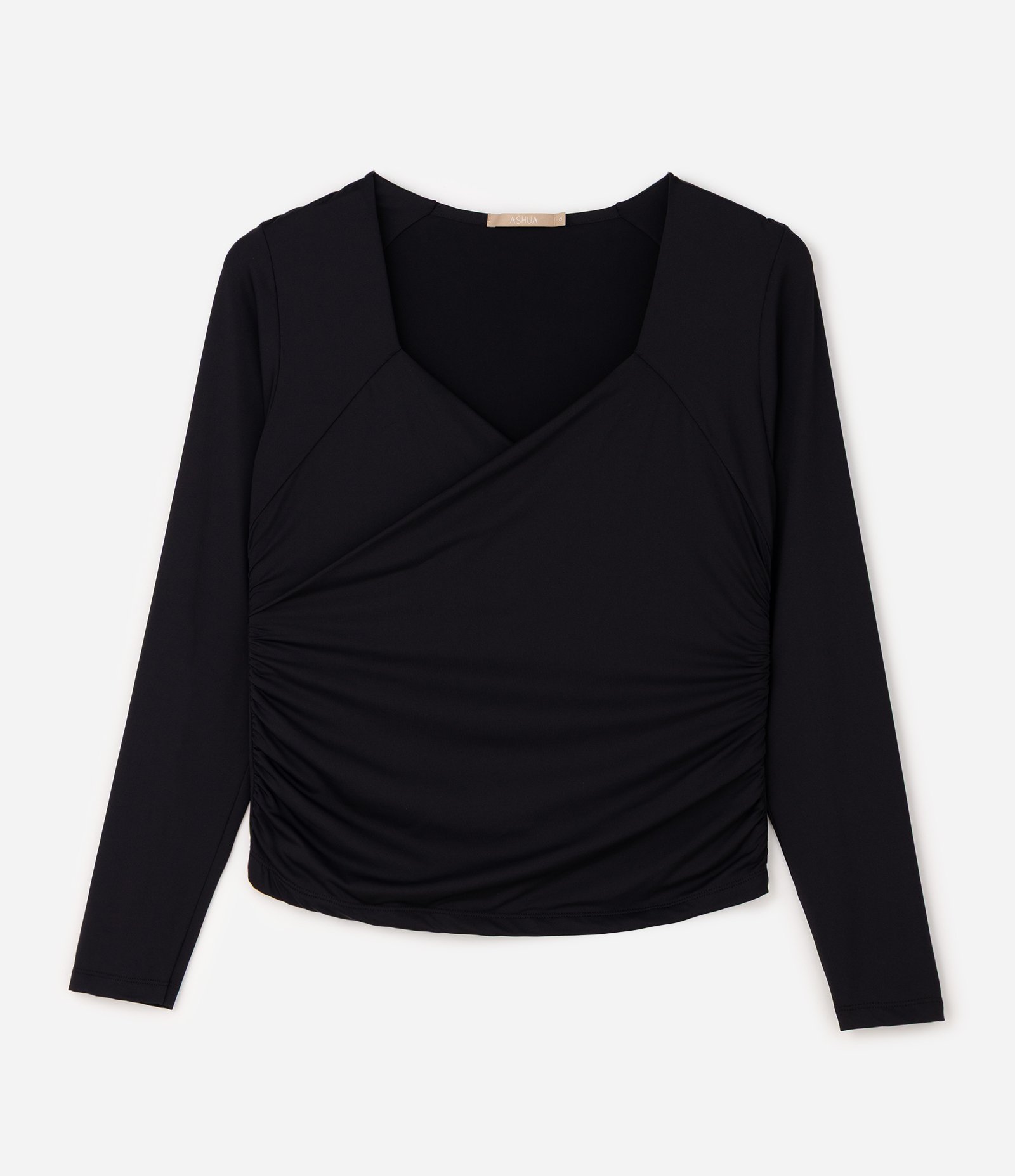Blusa Manga Longa com Decote Transpassado Curve & Plus Size Preto 1