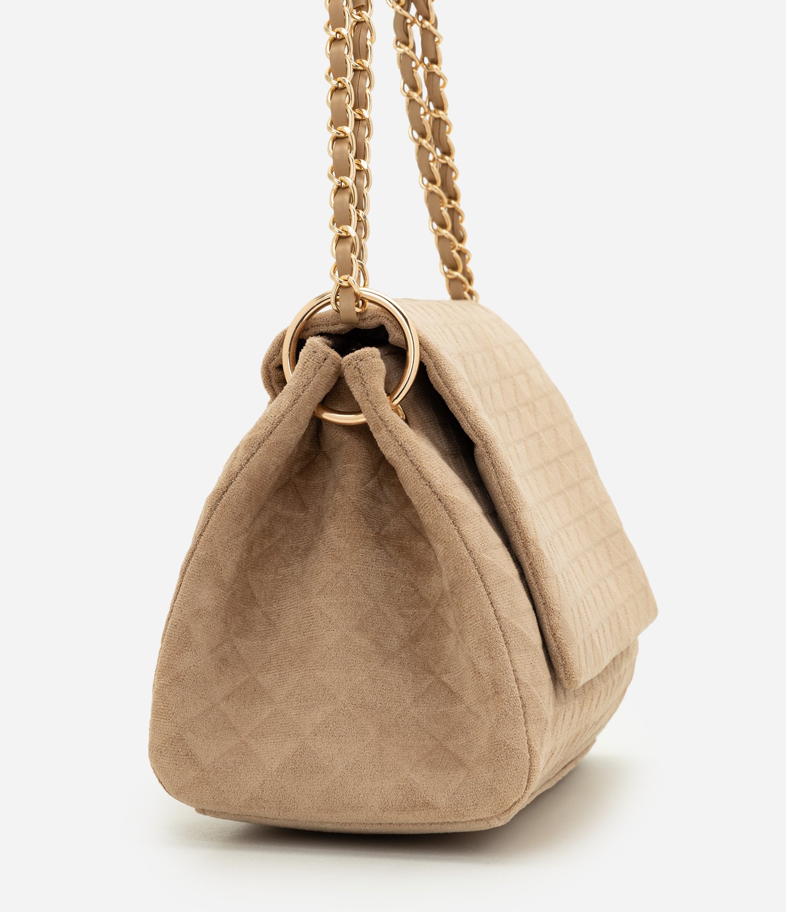 Bolsa Shoulder Média em Suede com Textura Triângulos Bege 2