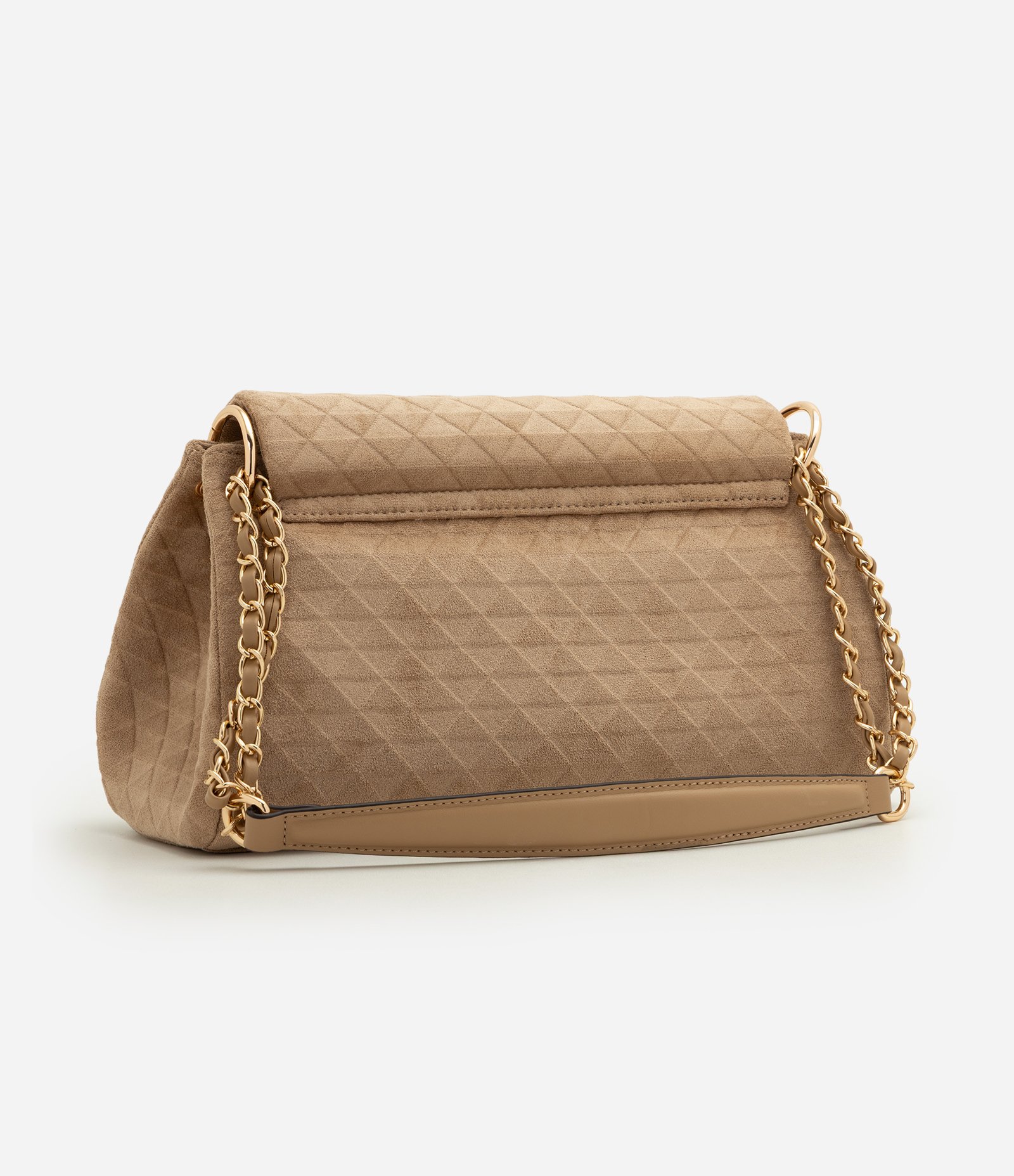 Bolsa Shoulder Média em Suede com Textura Triângulos Bege 3