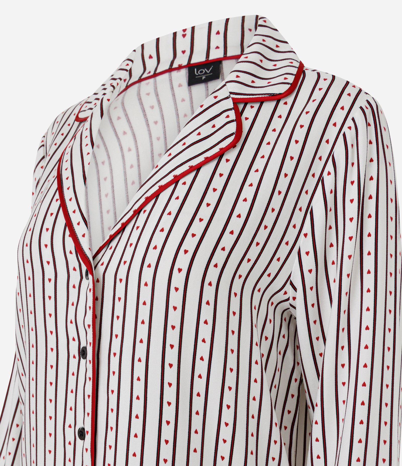 Pijama Longo Americano com Estampa de Listras e Corações Branco 6