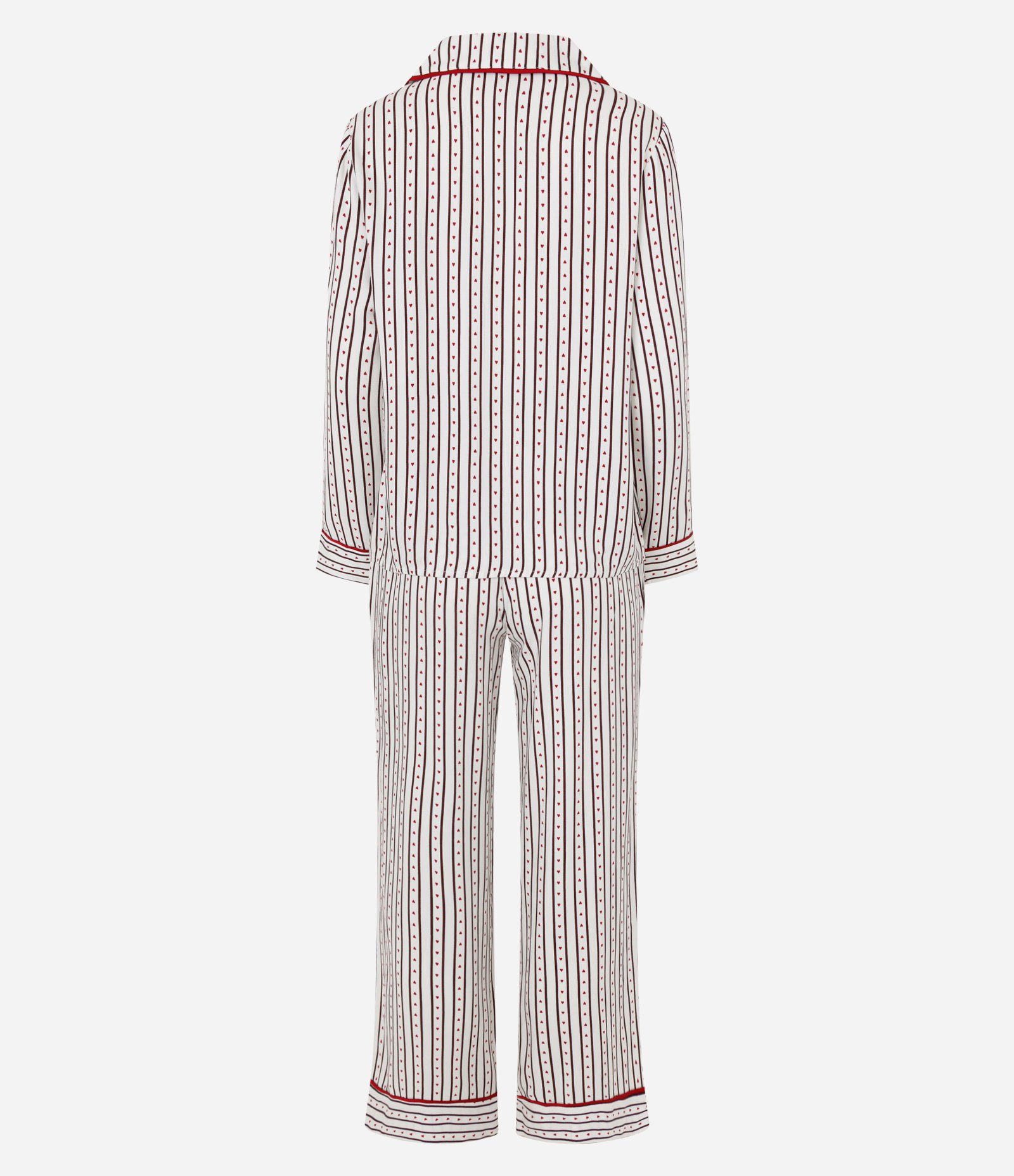 Pijama Longo Americano com Estampa de Listras e Corações Branco 7