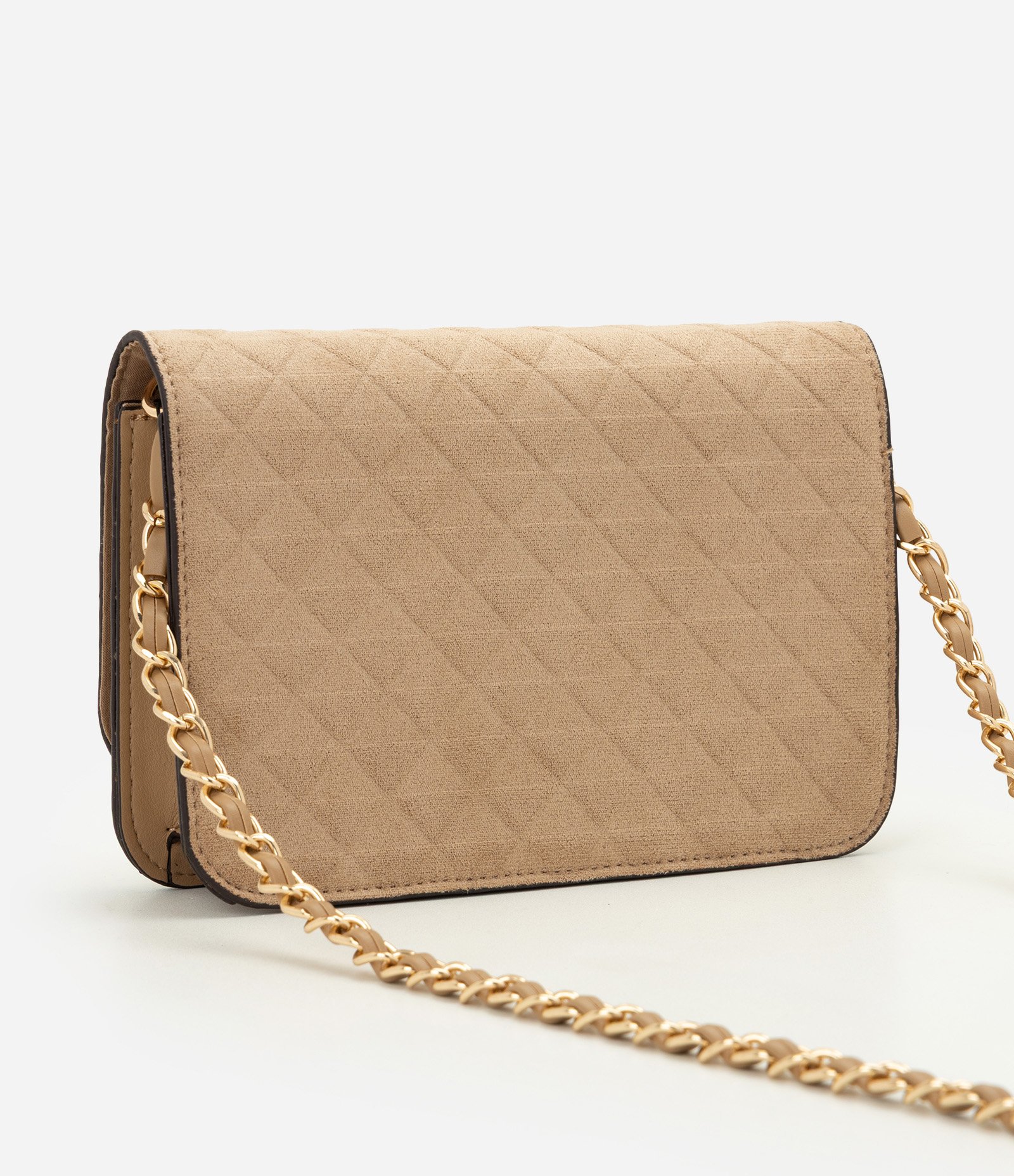 Bolsa Pequena Estruturada em Suede com Alça Corrente Bege 3