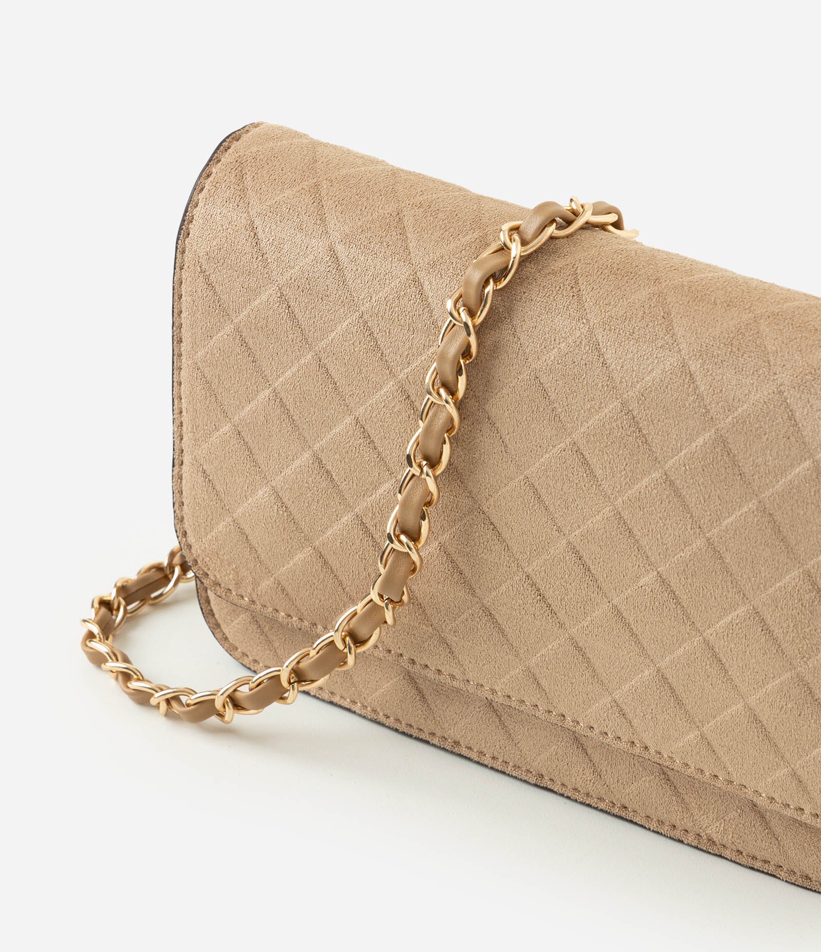 Bolsa Pequena Estruturada em Suede com Alça Corrente Bege 4