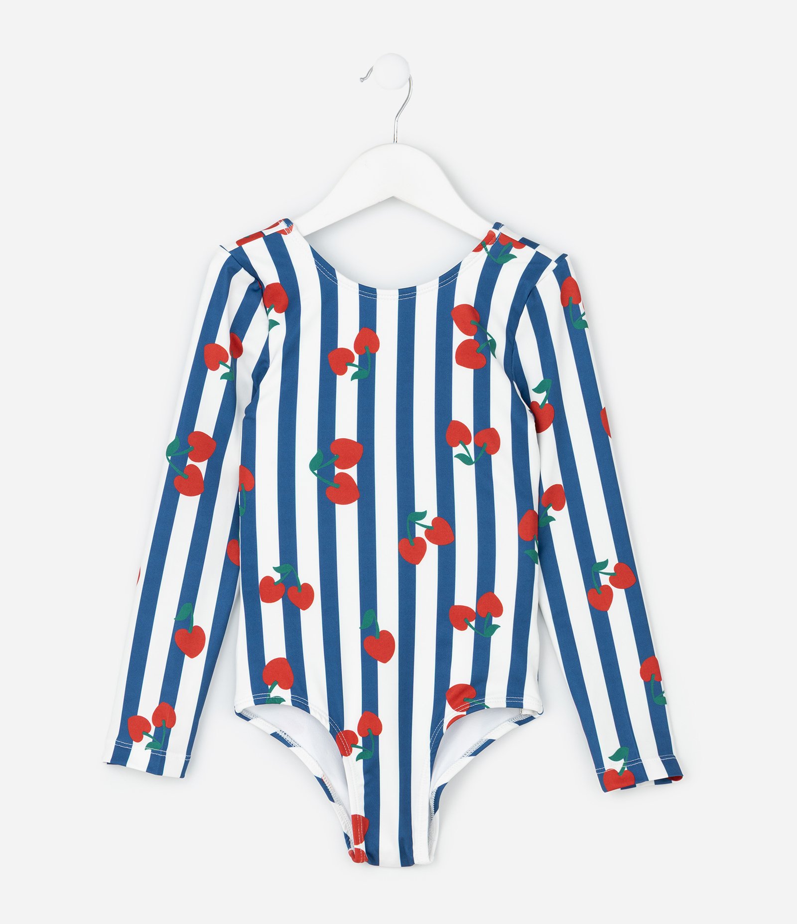 Maiô Infantil com Estampa de Cerejas e Listras – Tam 5 a 14 Anos Azul/Branco 1