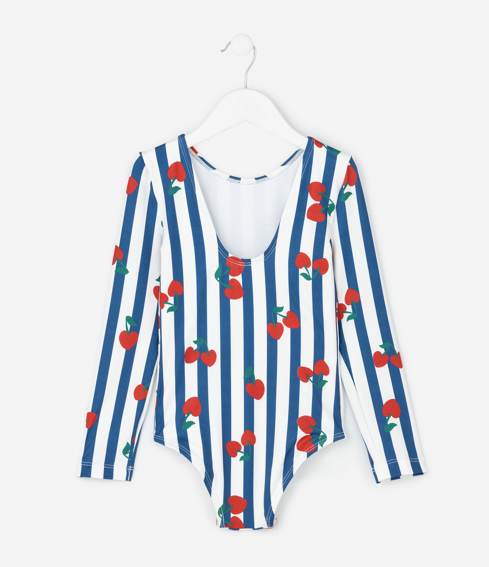 Maiô Infantil com Estampa de Cerejas e Listras – Tam 5 a 14 Anos Azul/Branco 2