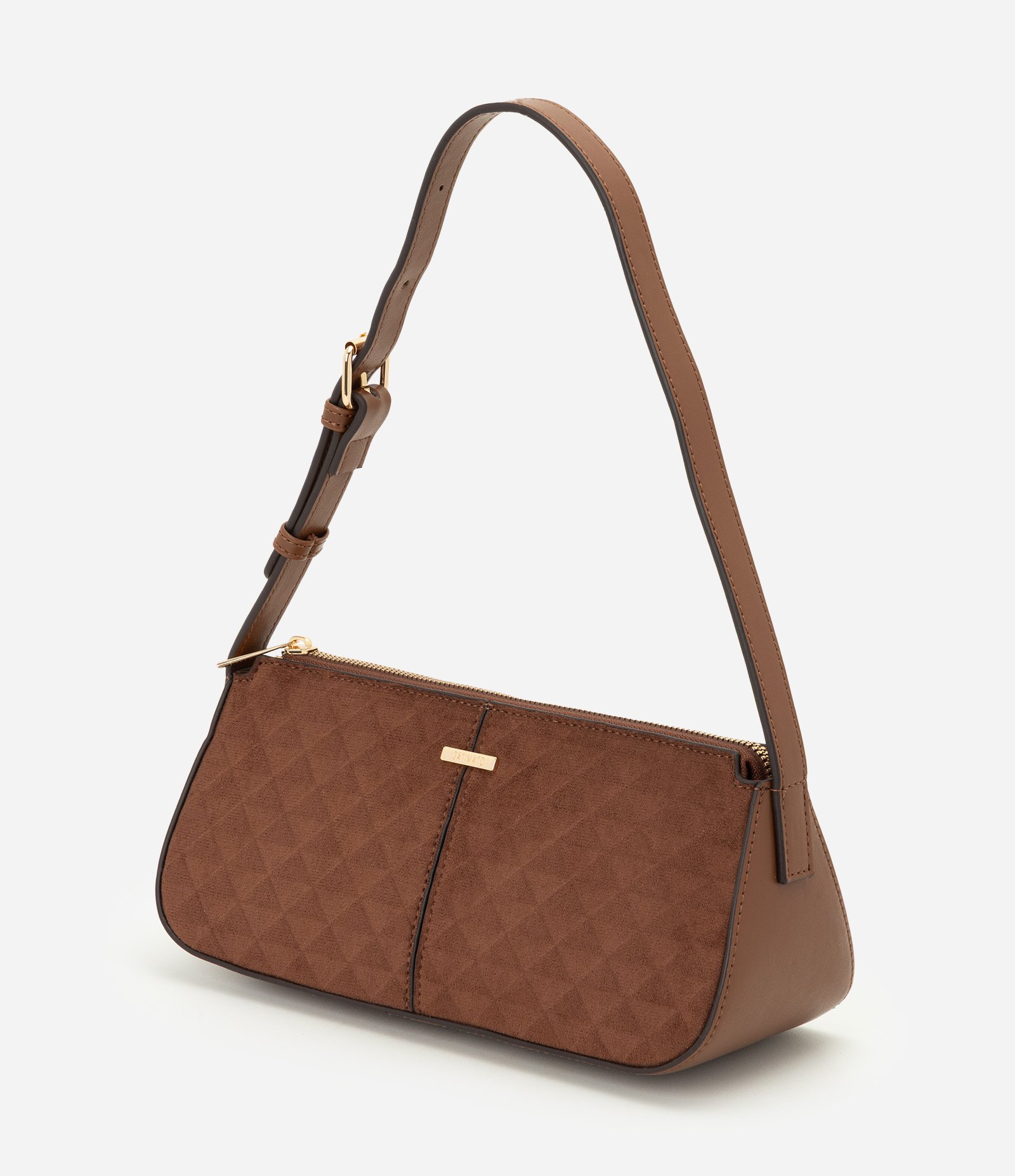 Bolsa Baguete Pequena com Mix de Texturas Marrom 4