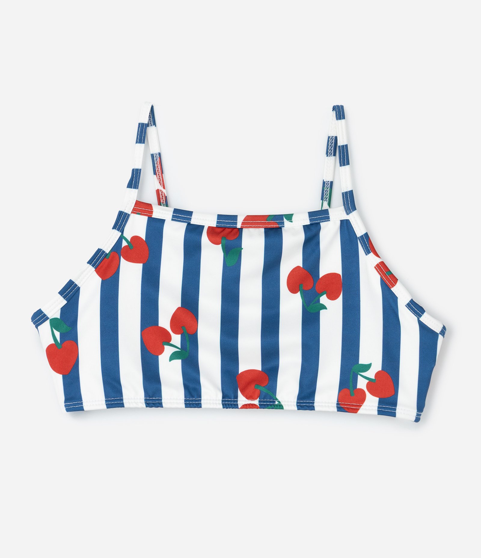 Biquíni Infantil Top e Bottom com Estampa de Cerejas – Tam 5 a 16 Anos Azul Marinho/Branco 3