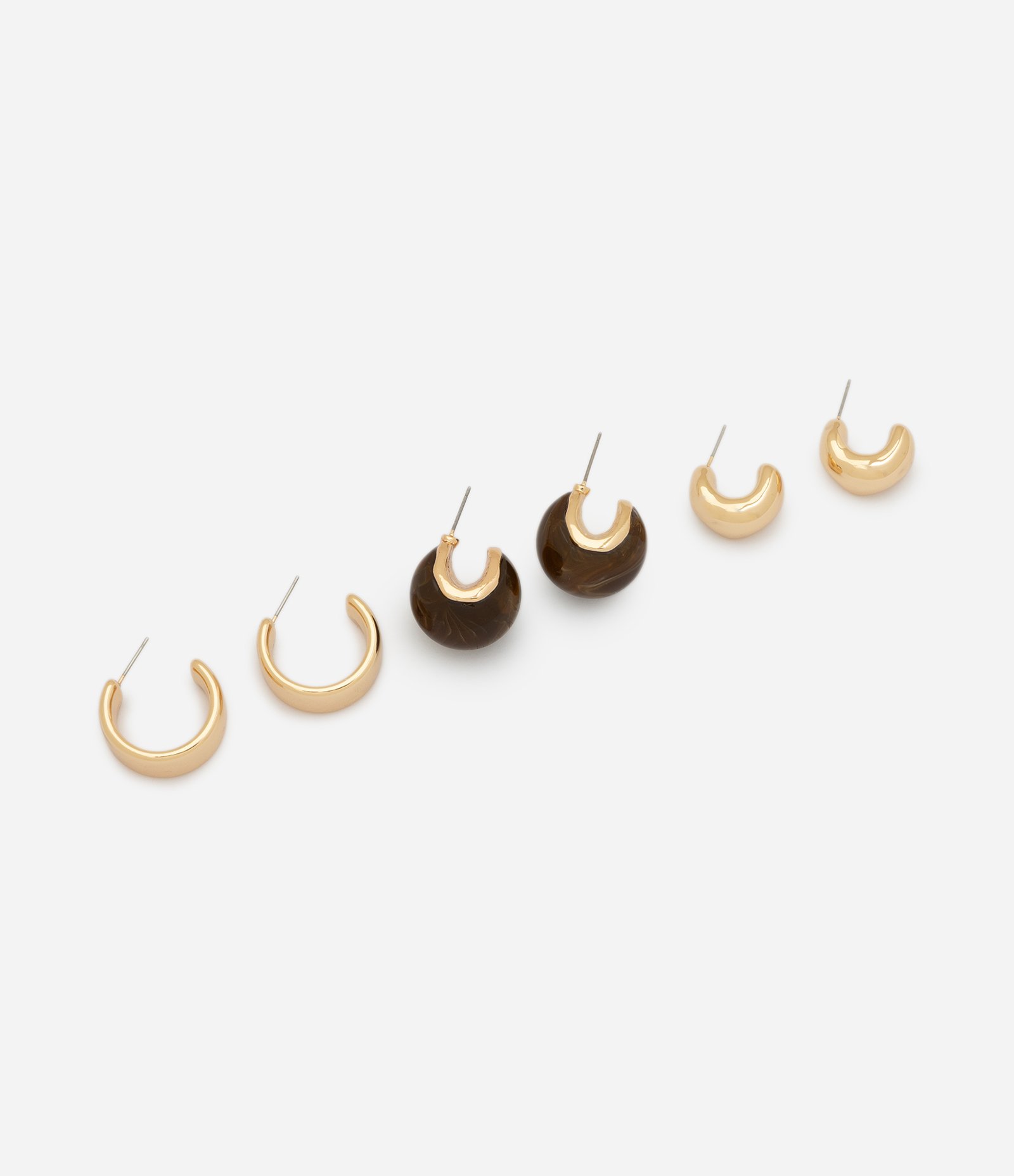 Kit 03 Argolas com Acabamentos Variados Dourado 1