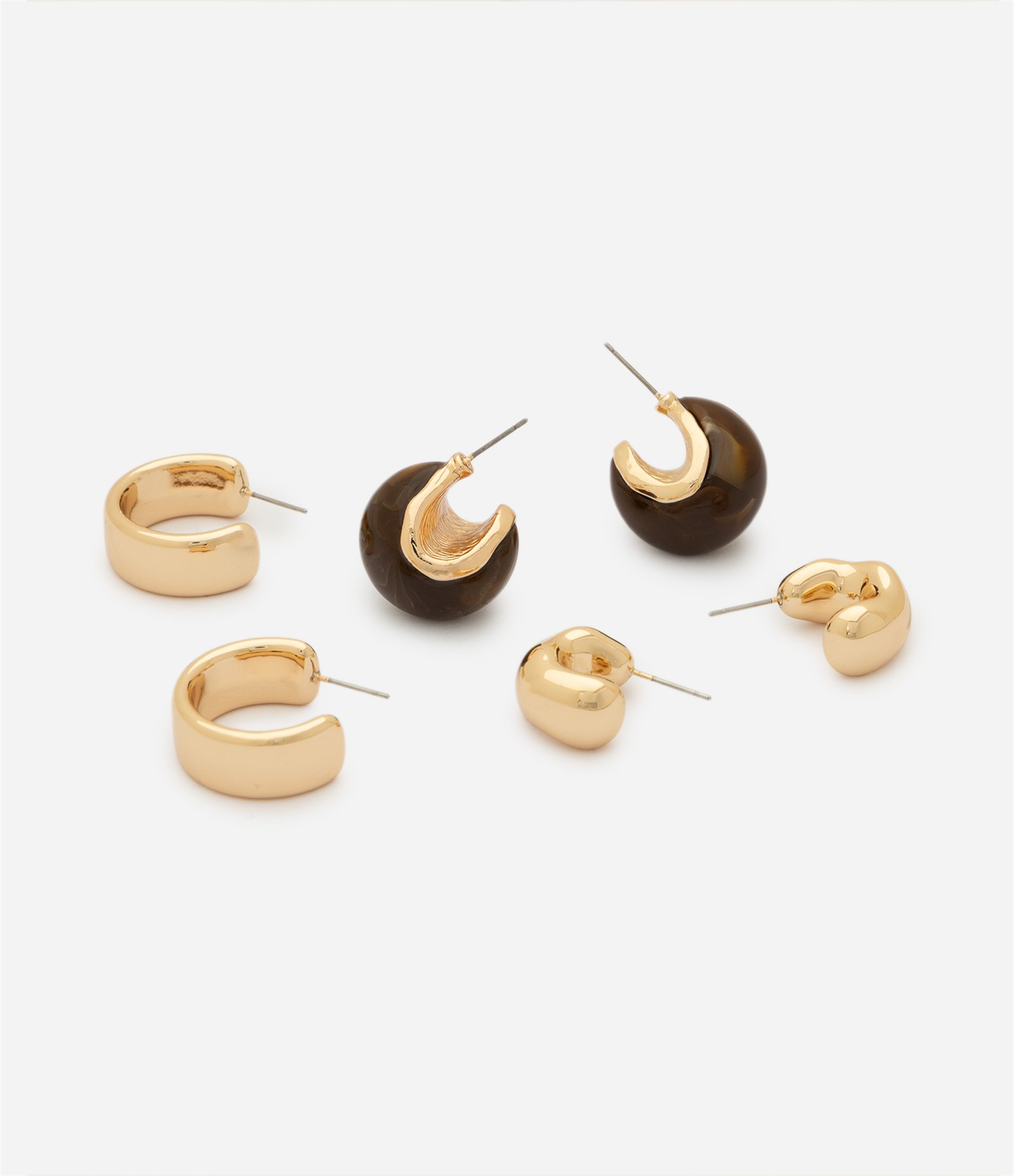 Kit 03 Argolas com Acabamentos Variados Dourado 2