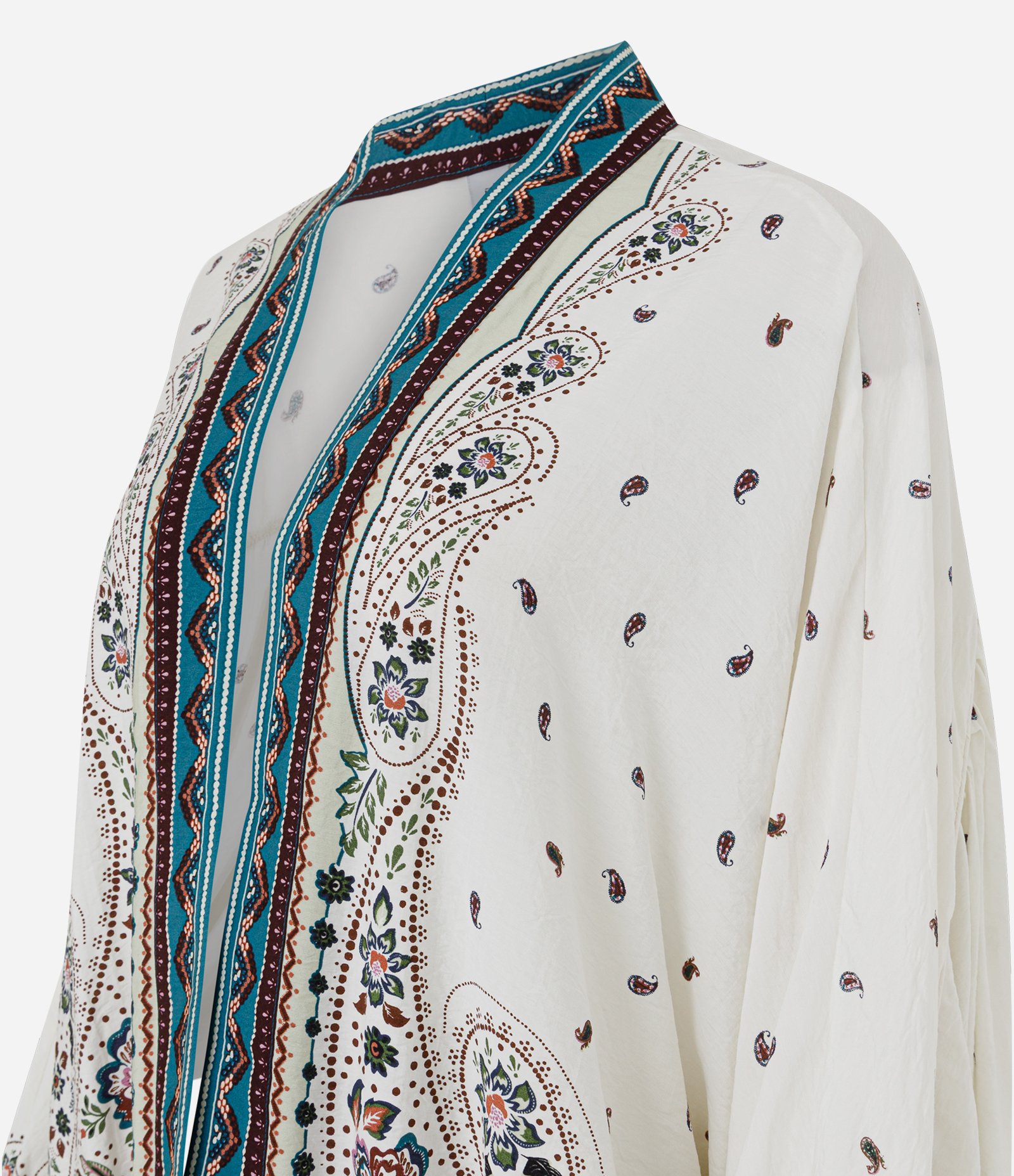 Kimono em Viscose com Estampa Étnica e Manga Bufante Off White 6